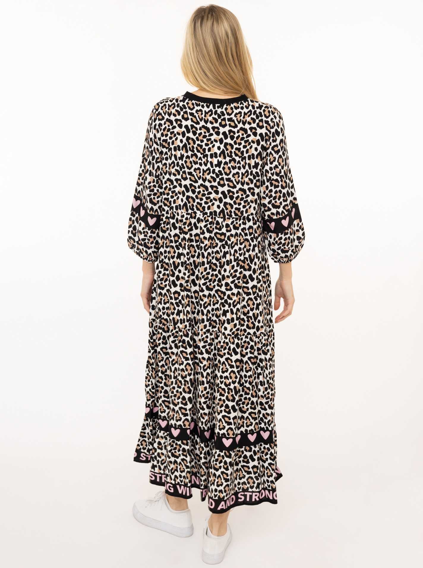 Zwillingsherz Maxikleid »"Classic Leo"« Ohne Taschen Leomuster, Knopfleiste und 3/4 Arm