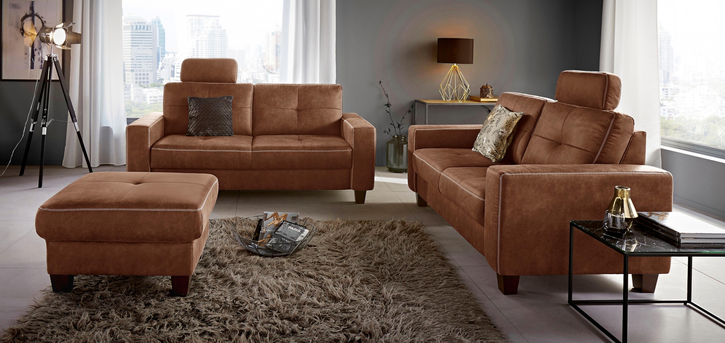 Places of Style Polsterhocker »Varese«, Kreuznaht in beige
