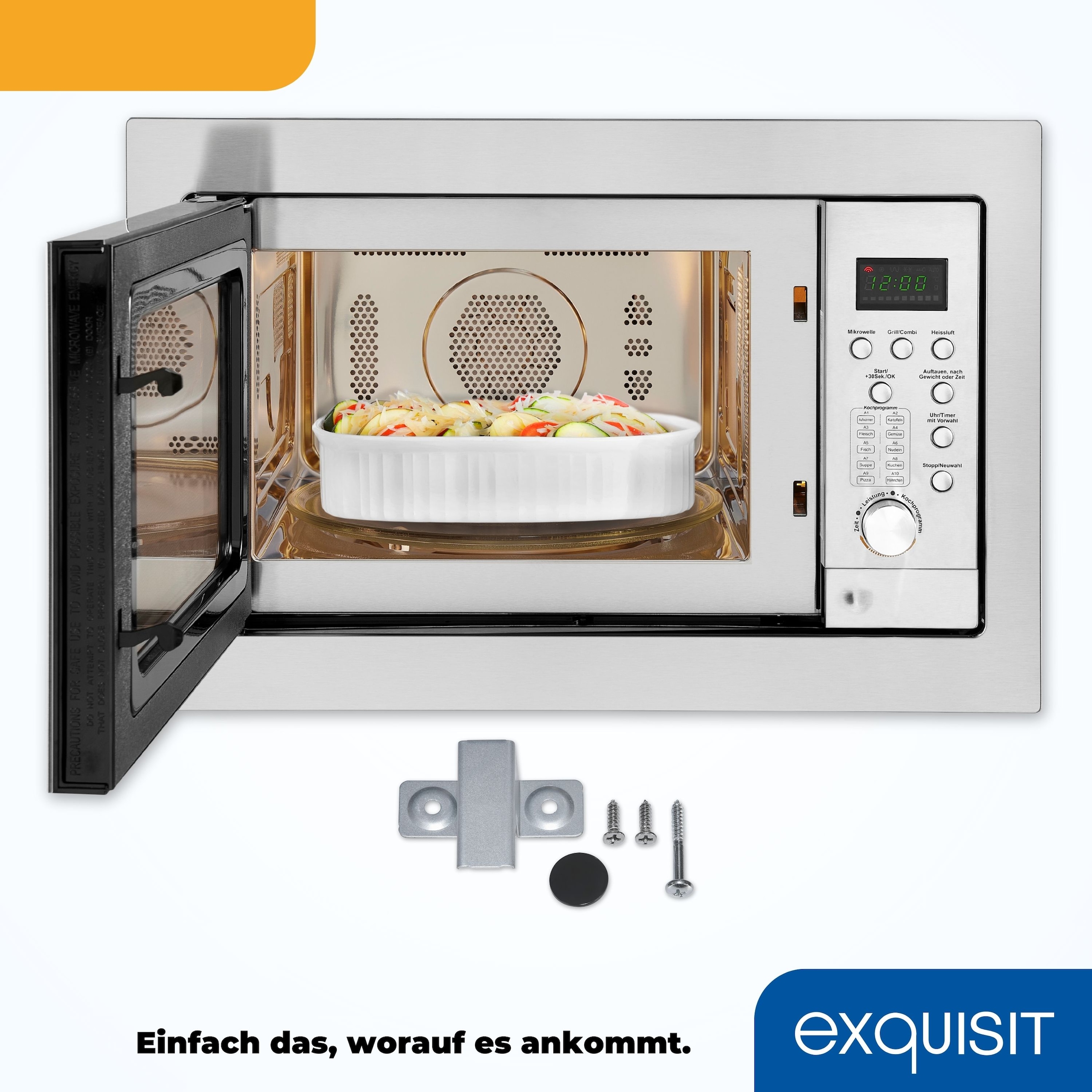 exquisit Einbau-Mikrowelle »EMW 2539.1 HI« 1450 W Auftauen,Aufwärmen,Grillen o.backen mit Heißluft-alles möglich