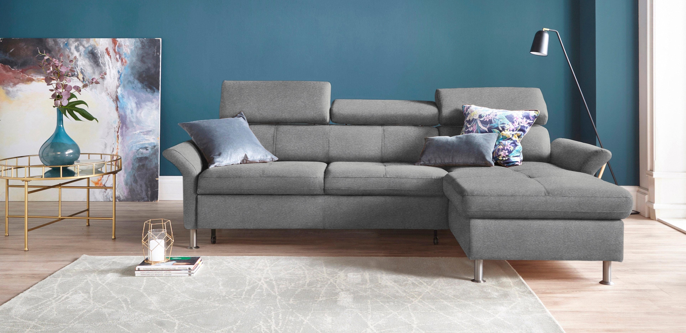 exxpo - sofa fashion Ecksofa »Maretto, bequem & komfortabel, bodenfrei, Breite 257cm, L-Form« inkl. Kopf- bzw. Rückenverstellung, wahlweise mit Bettfunktion