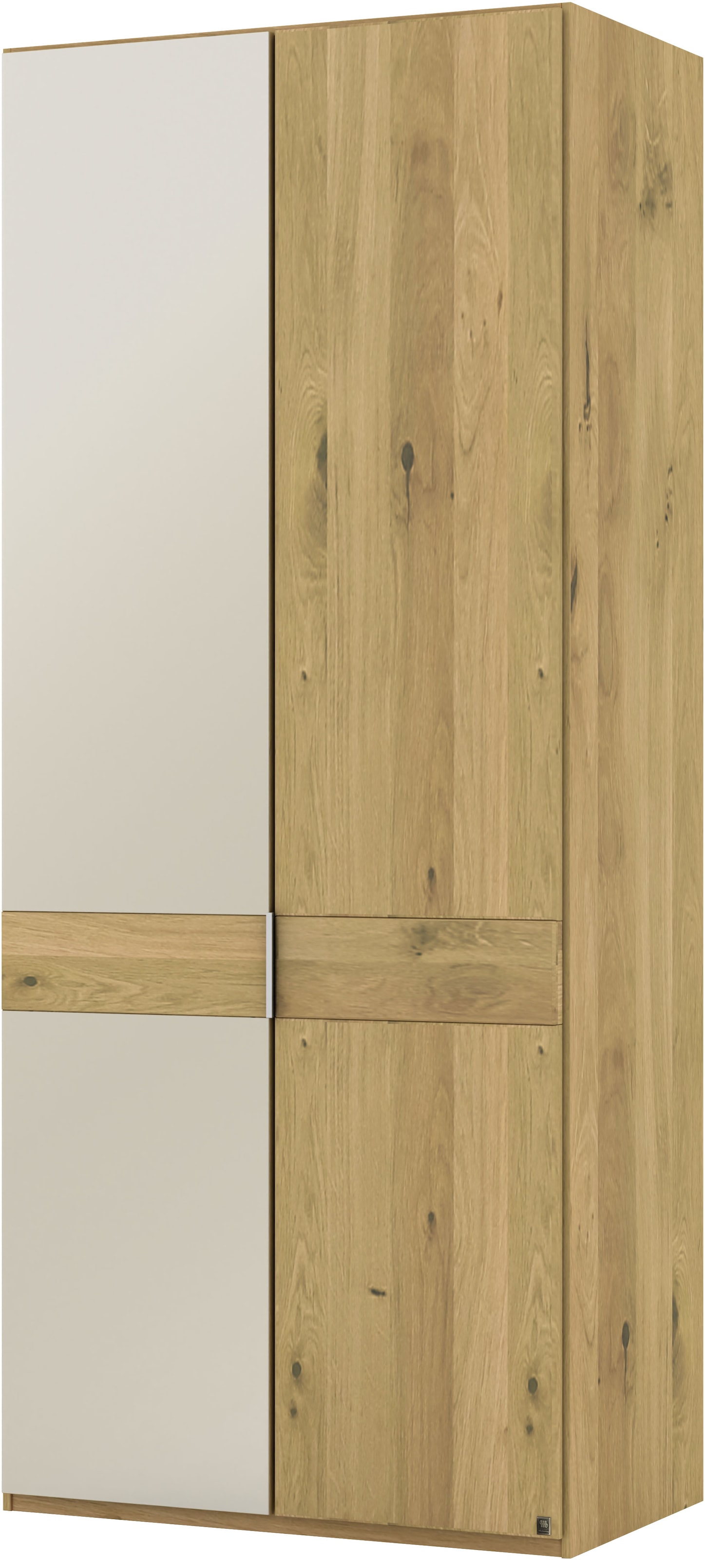 Musterring Drehtürenschrank »Savona, Kleiderschrank, Schrank, Garderobe, teilmassiv Eiche«, (mit Türdämpfern, mit Spiegel oder Glas, extra Böden, MADE IN GERMANY), Türen in Bianco-Eiche massiv, Spiegel-/Glastüren, verschiedene Größen