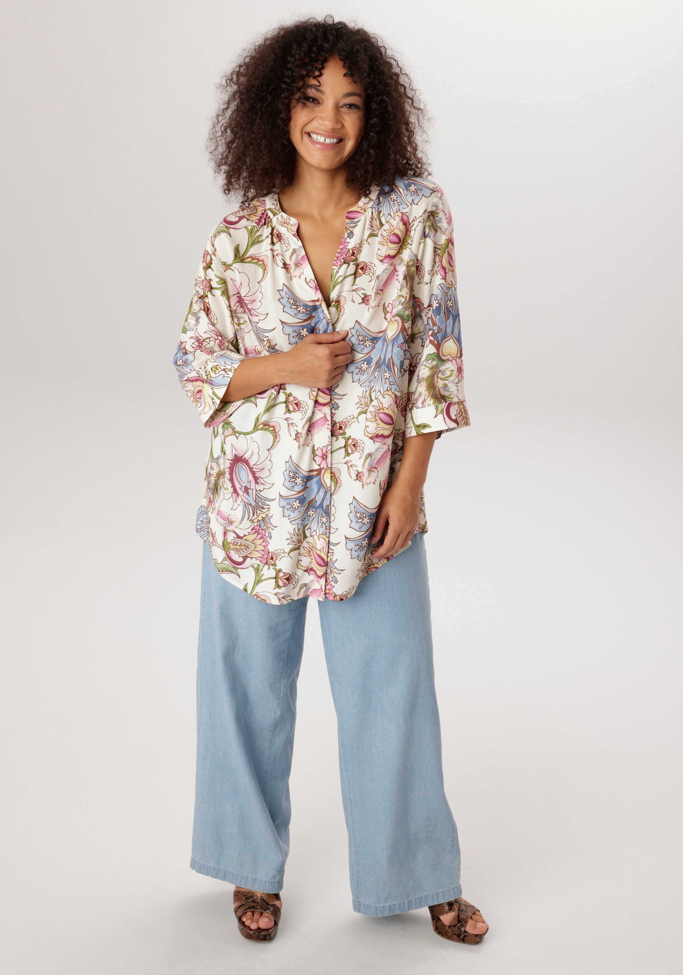 Aniston PLUS Longbluse mit Blumen bedruckt - jedes Teil ein Unikat - NEUE KOLLEKTION
