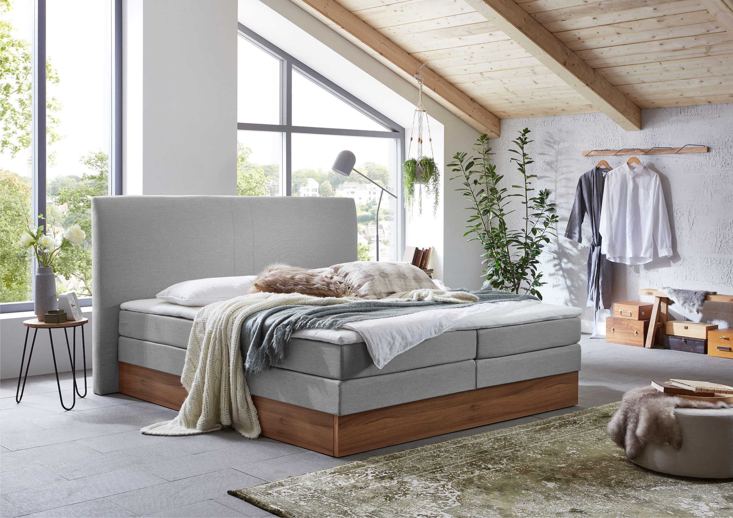 Home affaire Boxspringbett »Blomen« mit Walnuss-Dekor, mit Bettkasten, verschiedene Härtegrade, mit Topper