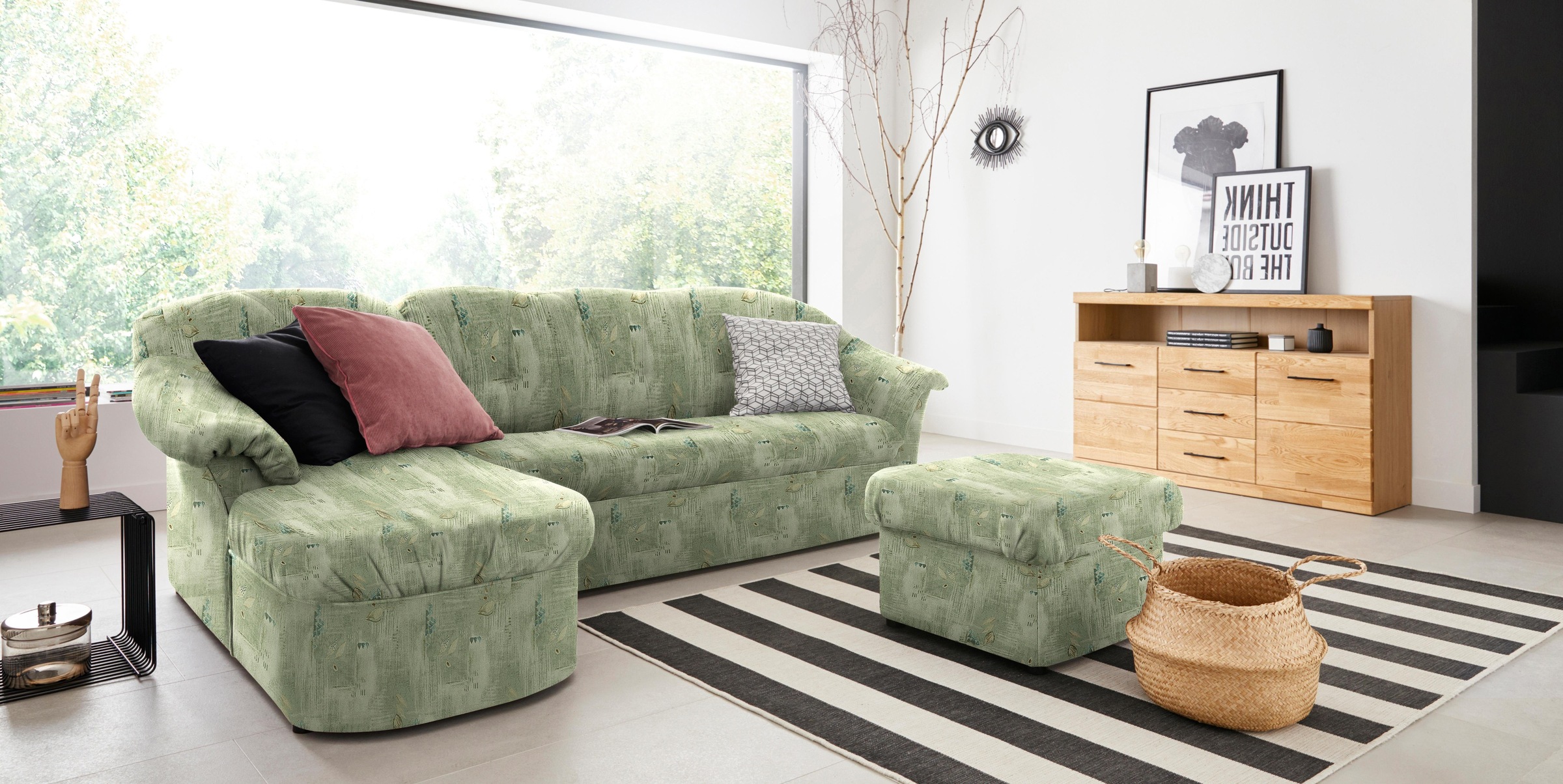 DOMO collection Ecksofa »Pegnitz, elegante Rückensteppung, kompakte Stellma günstig online kaufen