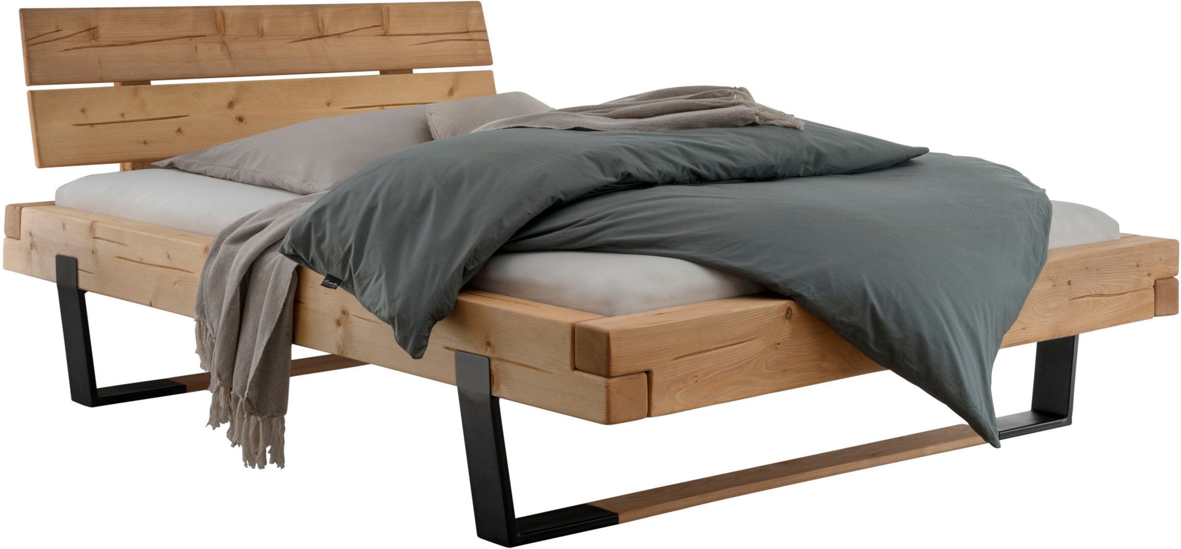 Home affaire Massivholzbett »Ultima Balkenbett Doppelbett, Füße Metallkufe günstig online kaufen