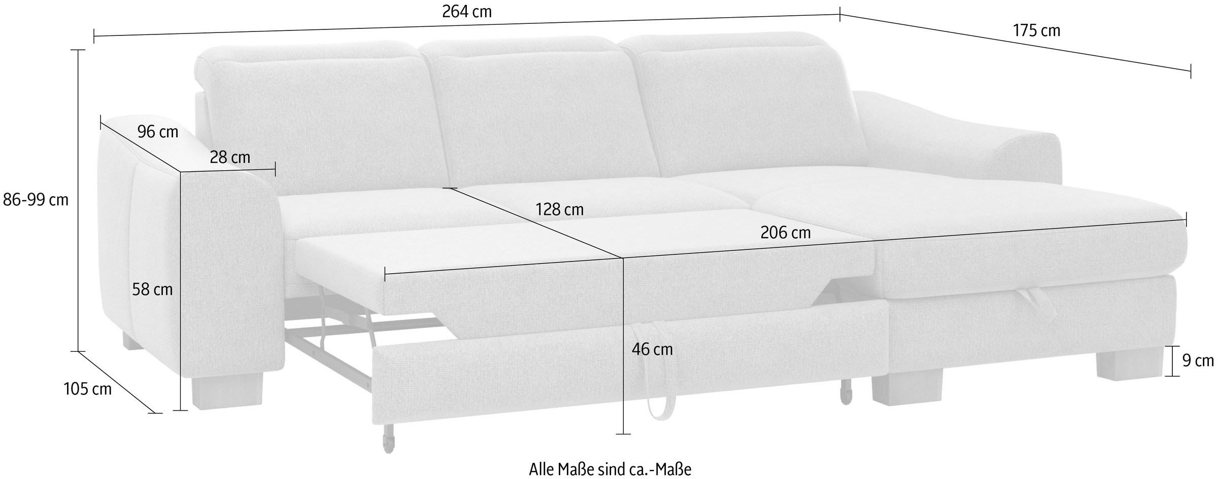 Home affaire Ecksofa »Dundee L-Form«, wahlweise mit Kopfteilverstellung und zusätzlich mit Bettfunktion