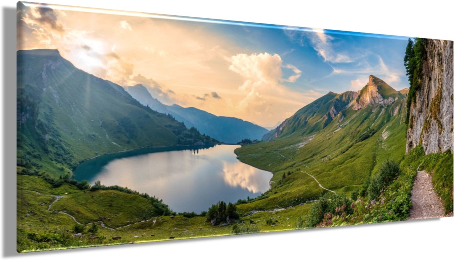 Bönninghoff Leinwandbild »Wandbild BERGSEE XXL 60x140 cm – Leinwandbild Keilrahmen Deko modern« Berge | Landschaft | Natur | See | Seebilder 1 Stk. tlg. auf Keilrahmen gespannt