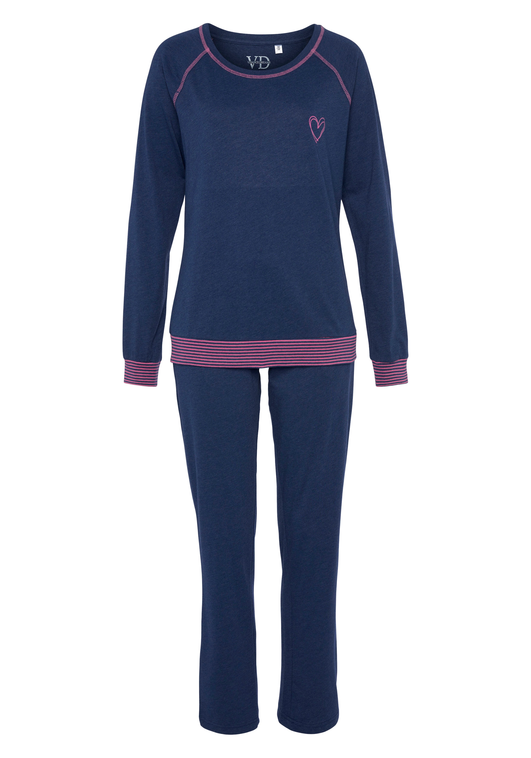 Vivance Dreams Pyjama, (2 tlg.), mit dekorativen Flatlock-Nähten in Neonfarben
