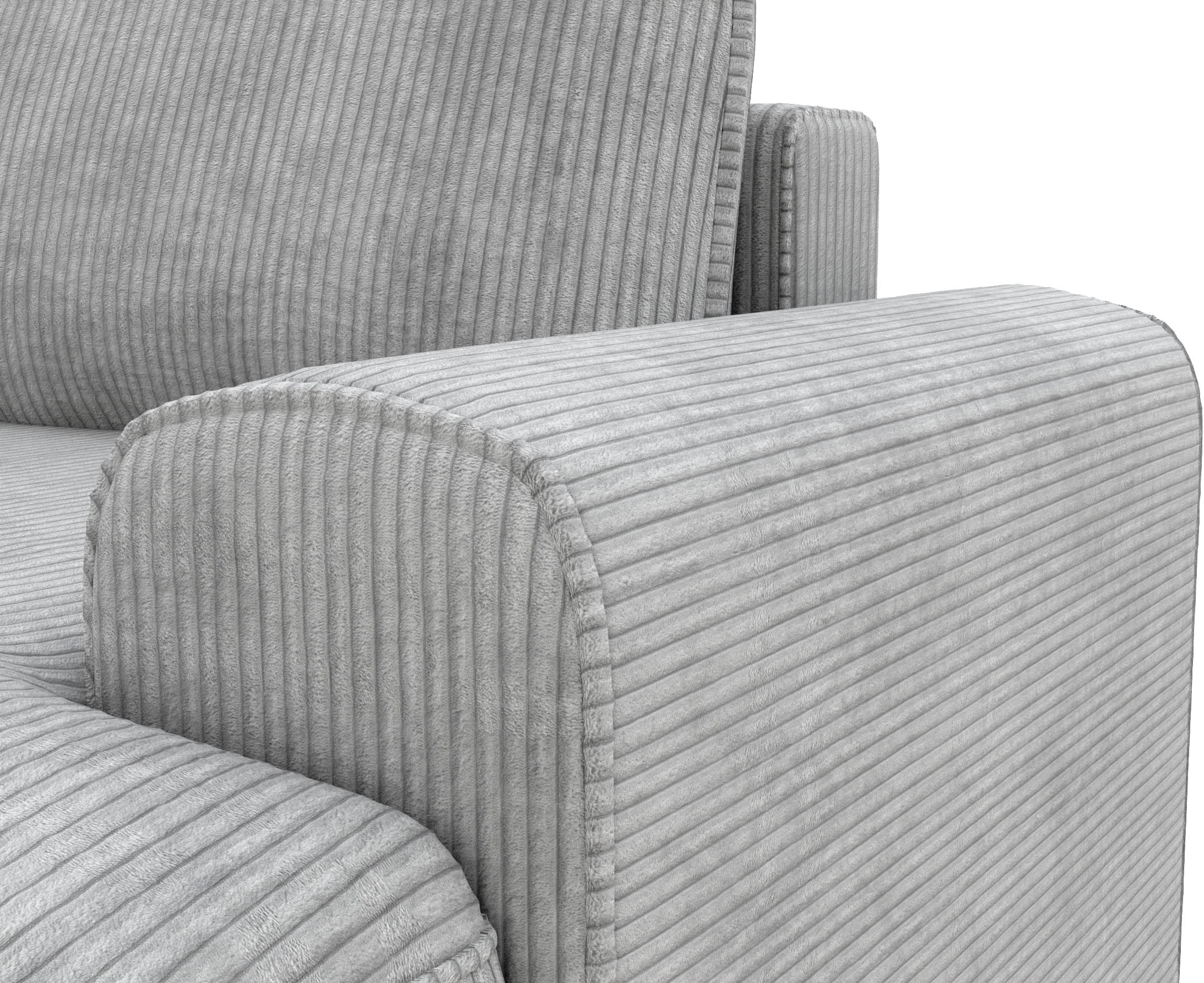 TRENDMANUFAKTUR Ecksofa »Fordon, Schlafsofa mit Bettkasten, Couch in L-Form, Breite 250 cm«, in Cordstoff HYPER, betongrau, Recamiere links