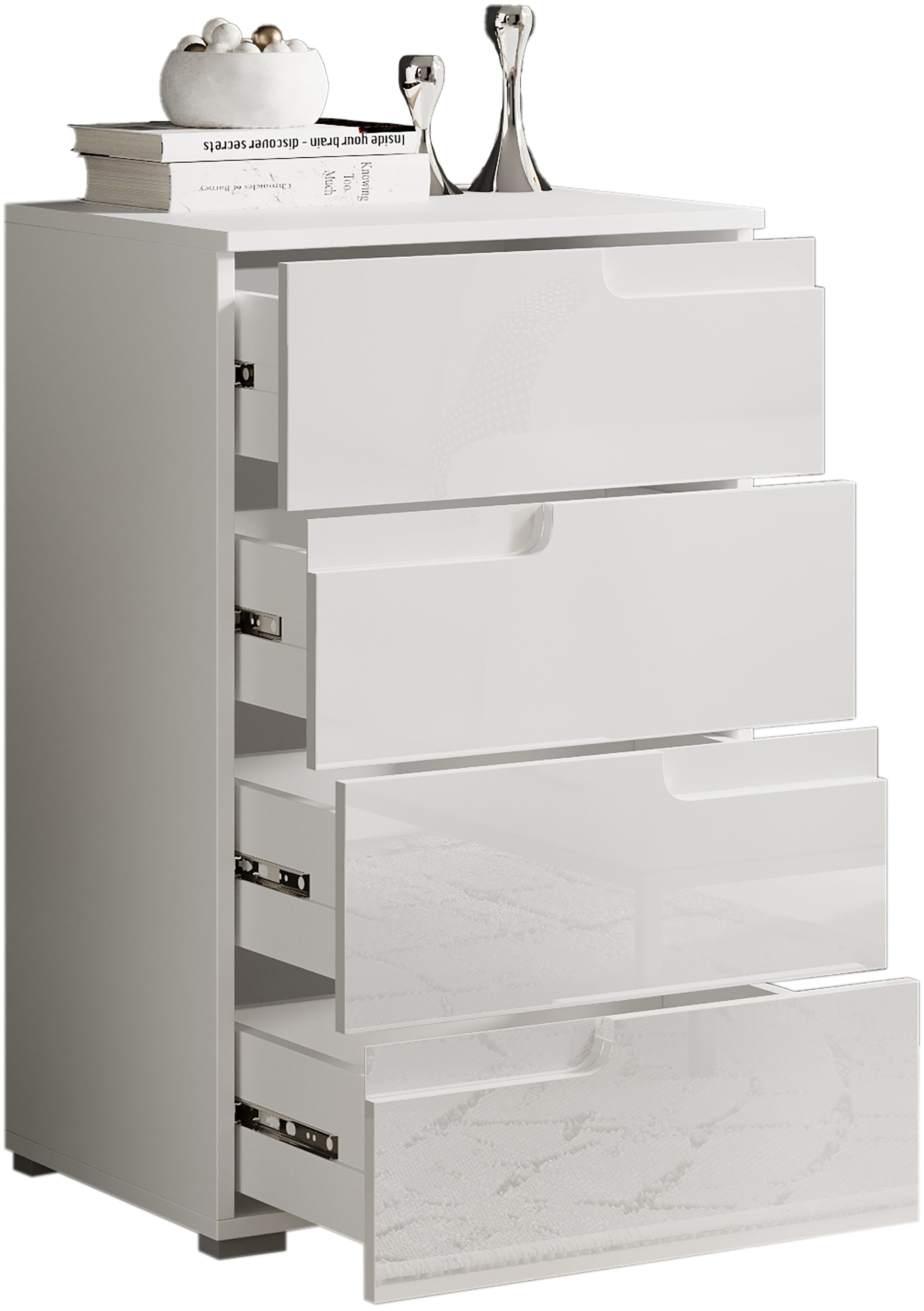 HBZ Kommode »Spice Weiß Hochglanz, BxHxT 50x80x40 cm«, Kommode mit 4 Schubkästen