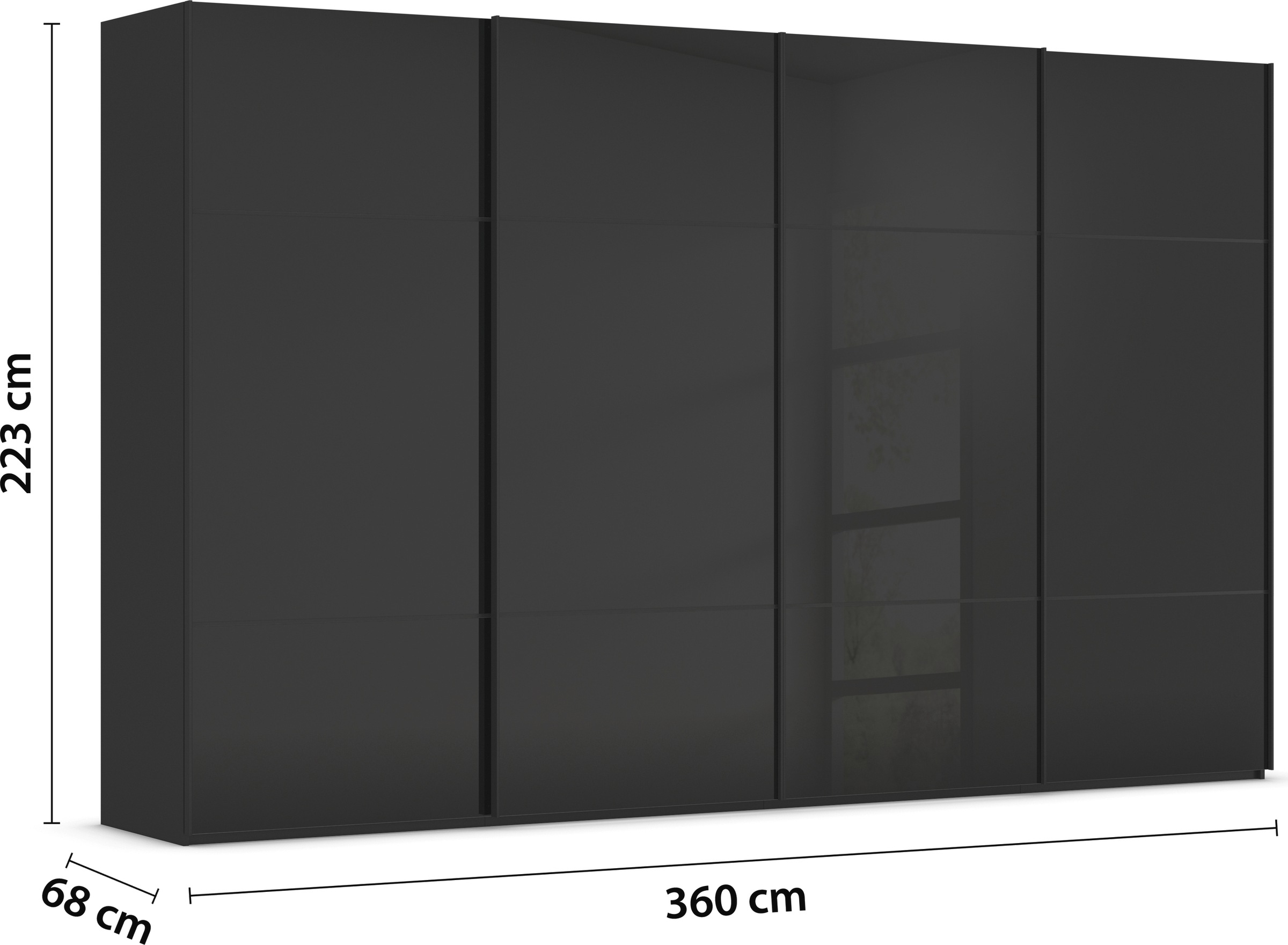 rauch Schwebetürenschrank »Kleiderschrank Schrank Garderobe Schlafzimmerschrank SCALE-TRIO«, edle dreigeteilte Front mit 2 Zierleisten Glasfront MADE IN GERMANY