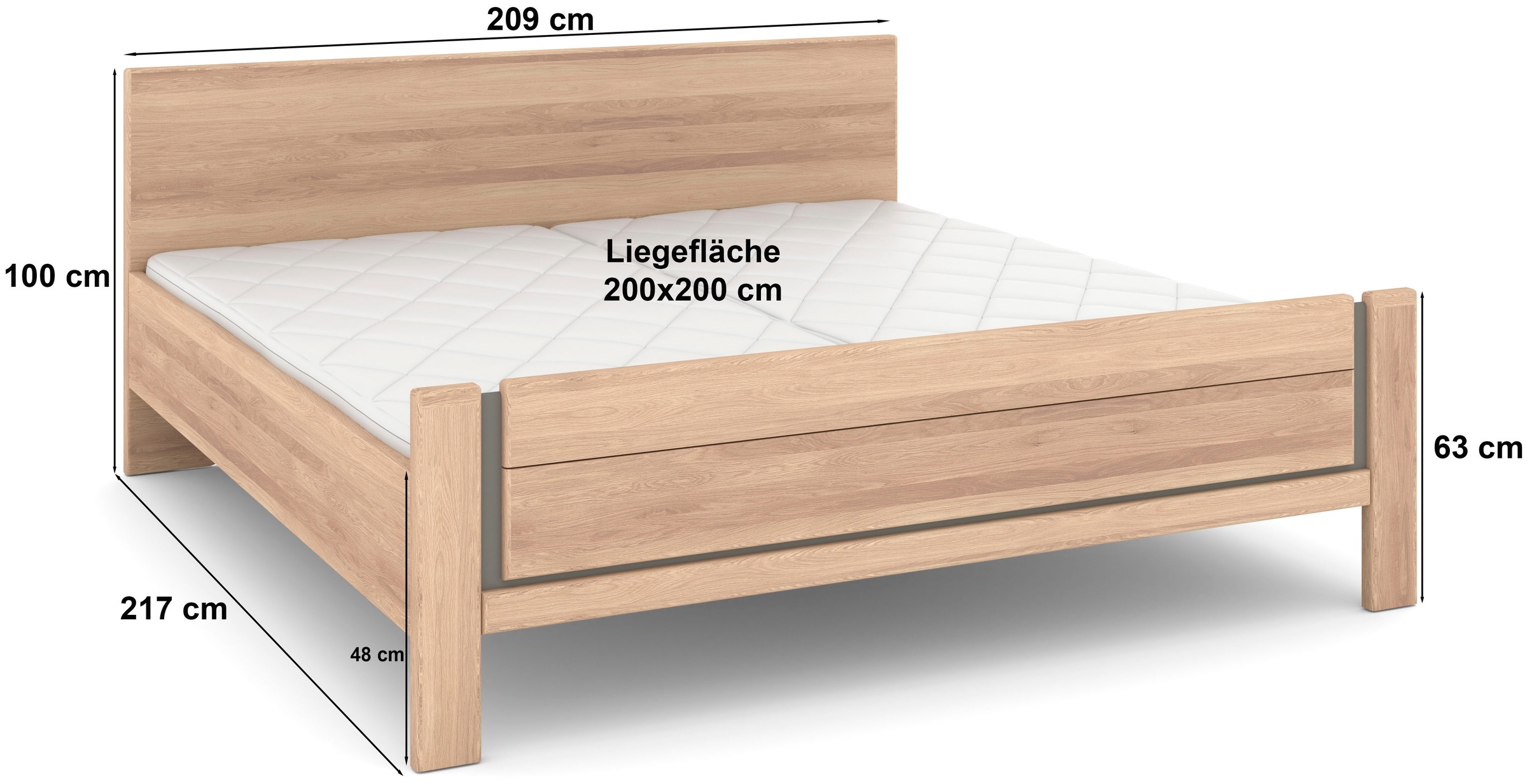 Musterring Holzbett »Sorrent, Bettgestell, Bettrahmen, teilmassiv Eiche«, (MADE IN GERMANY), Eiche teilmassiv, Liegehöhenverstellung, Stollenfußteil