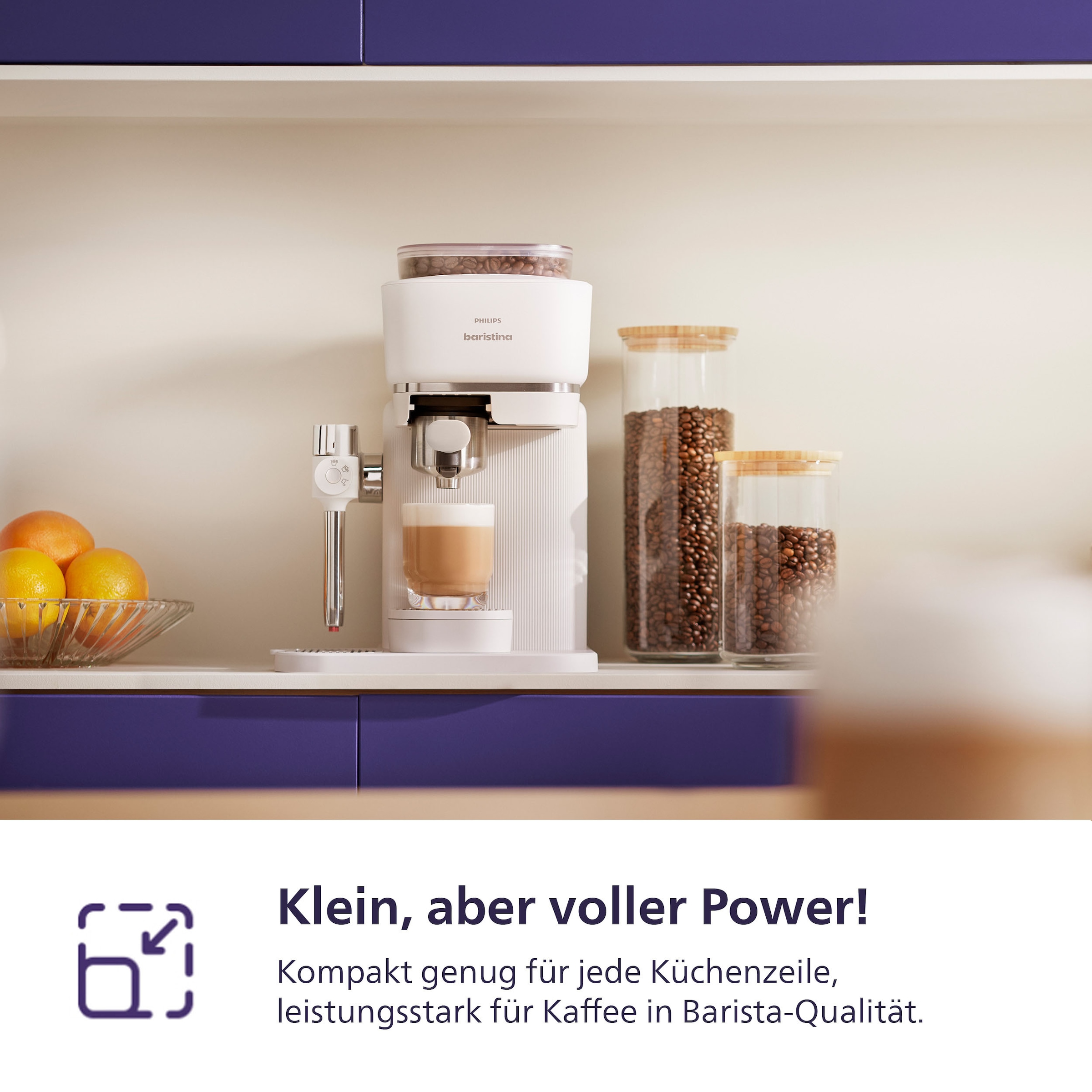 PHILIPS baristina Espressomaschine »Latte BAR400/00 mit Mahlwerk für ganze Bohnen und Milchschaumdüse« 3 Schaumarten, 16 bar Pumpendruck, Naturweiß/Weiß