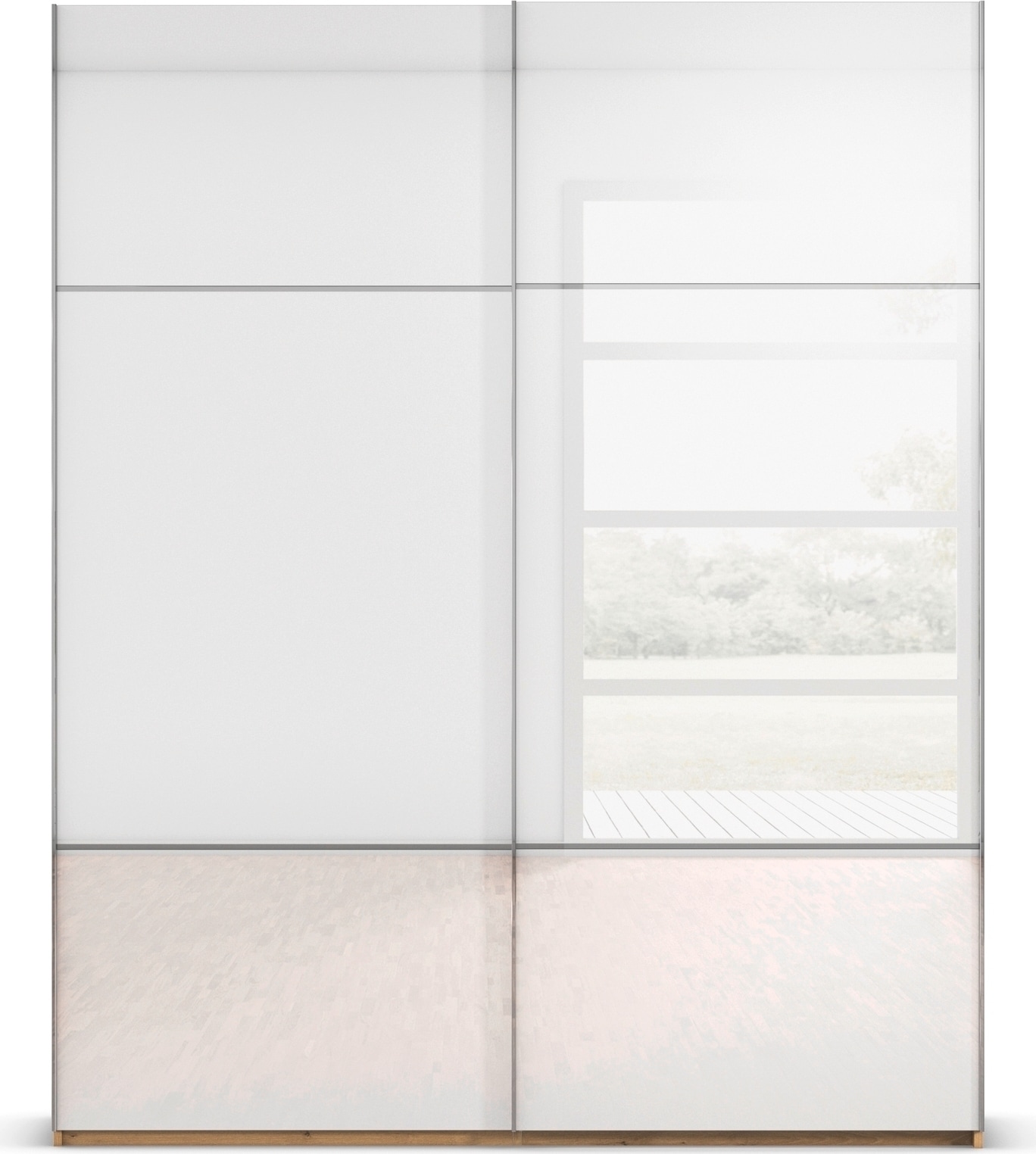 rauch Schwebetürenschrank »Kleiderschrank Schrank Garderobe Schlafzimmerschrank SCALE-TRIO« edle dreigeteilte Front mit 2 Zierleisten Glasfront MADE IN GERMANY