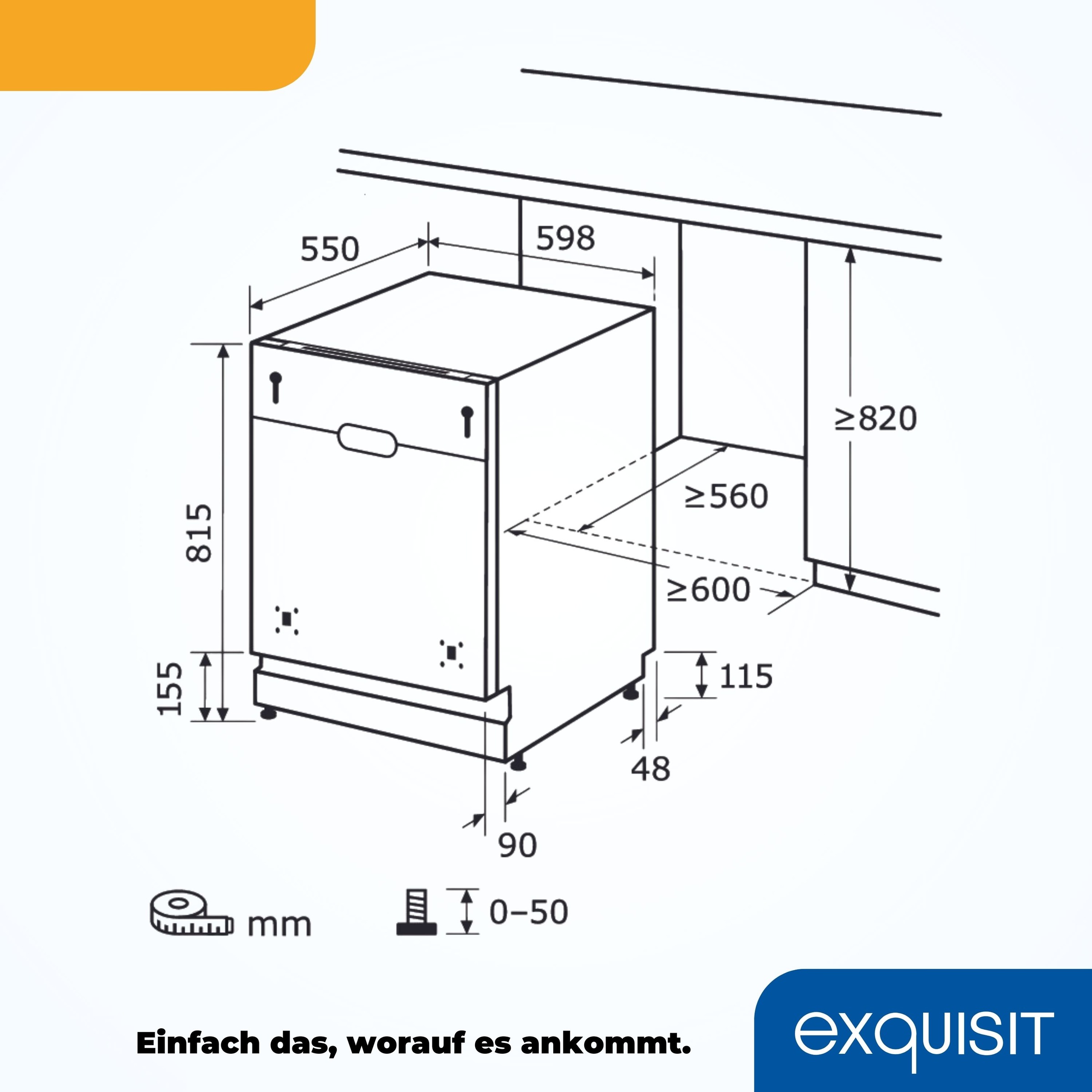 exquisit vollintegrierbarer Geschirrspüler »EGSP2113-E-030E silber«, 13 Maßgedecke
