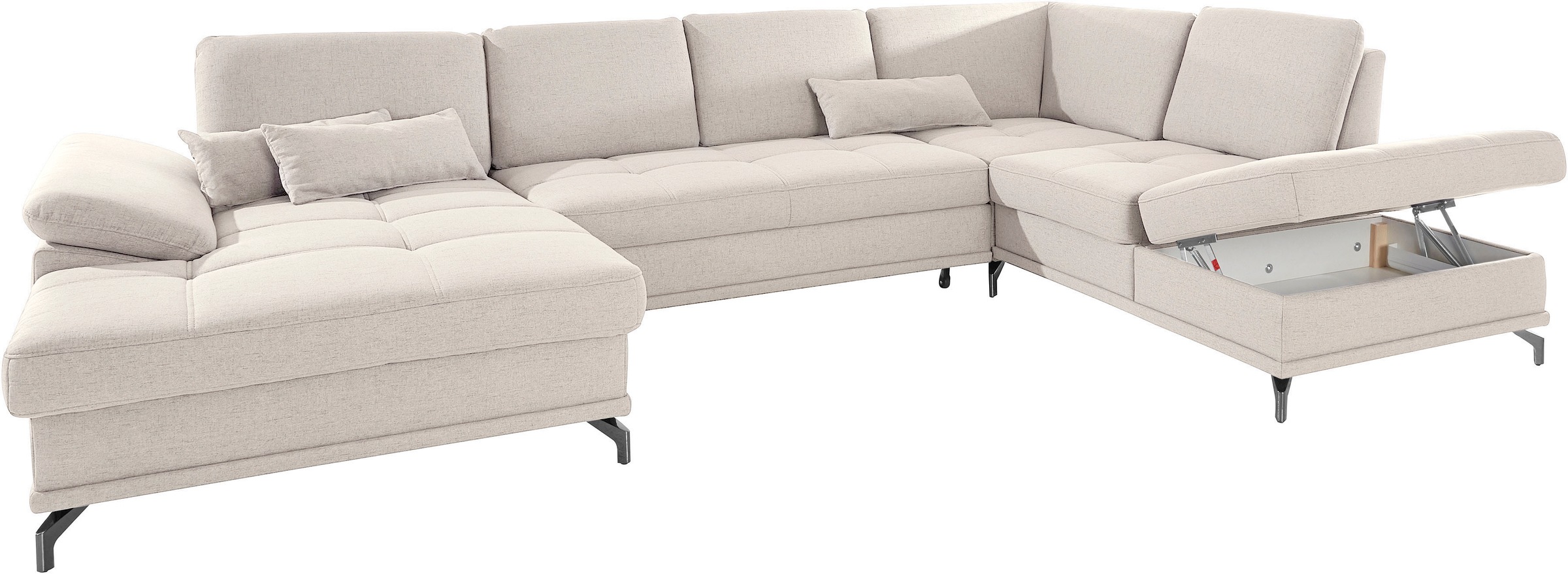 Places of Style Wohnlandschaft »Costello U-Form, mit Sitztiefenverstellung, Armteilverstellung und«, 3 Nierenkissen, optional Bettfunktion und Bettkasten