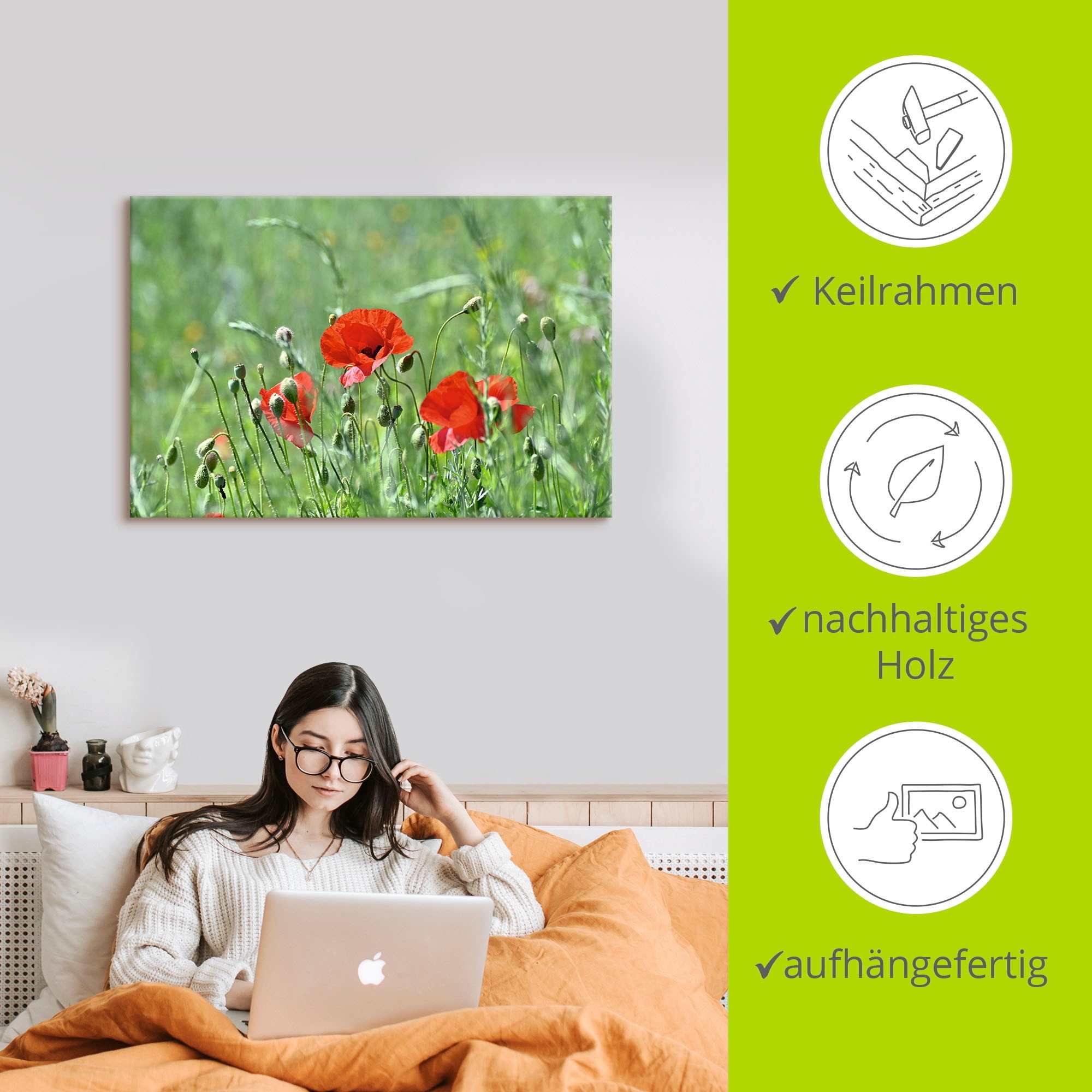 Artland Wandbild »Mohnblumen im Gras«, Blumenbilder, (1 St.), als Leinwandbild, Poster in verschied. Größen