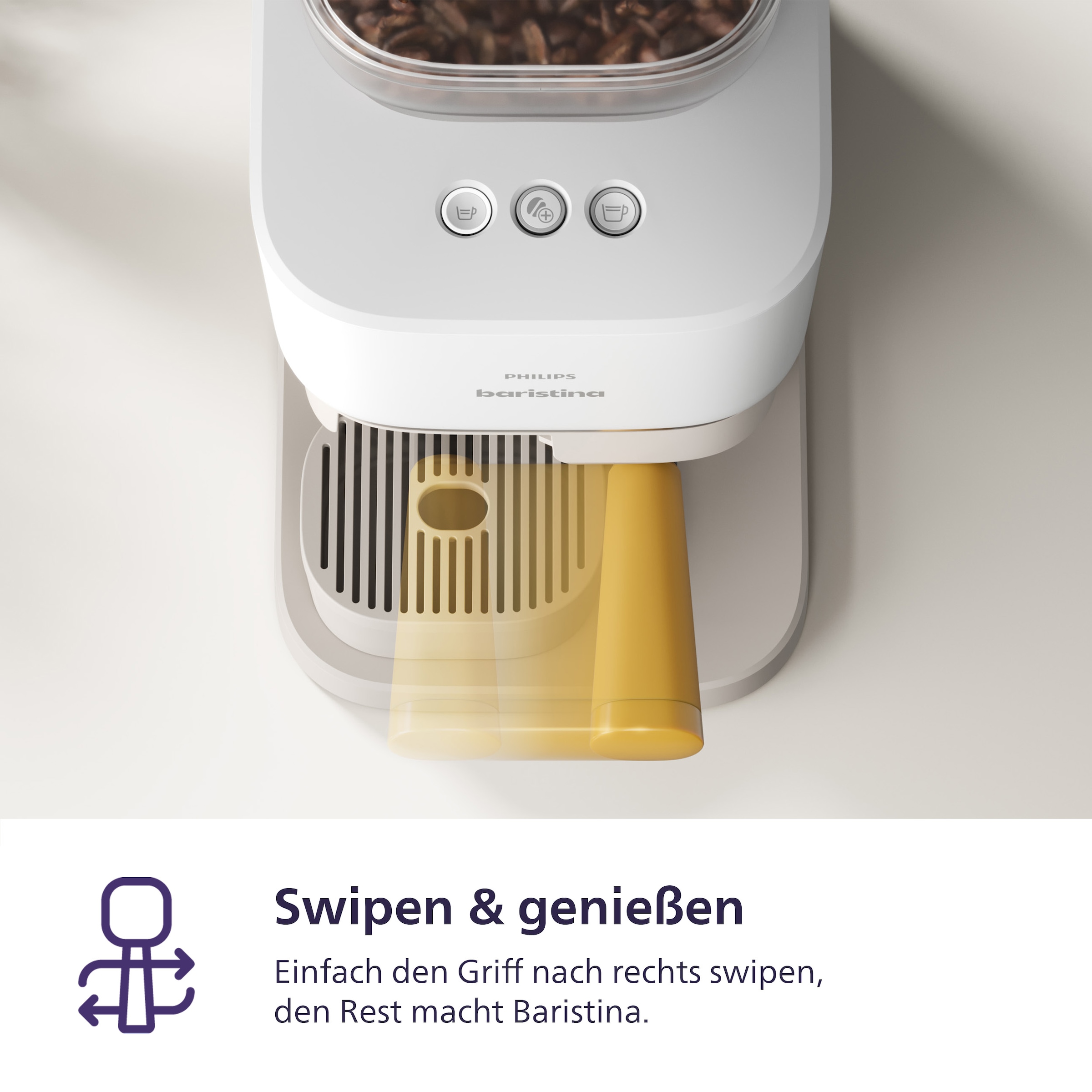 PHILIPS baristina Espressomaschine »BAR300/03 mit Mahlwerk für ganze Bohnen« 16 bar Pumpendruck, Naturweiß​/Mangogelb