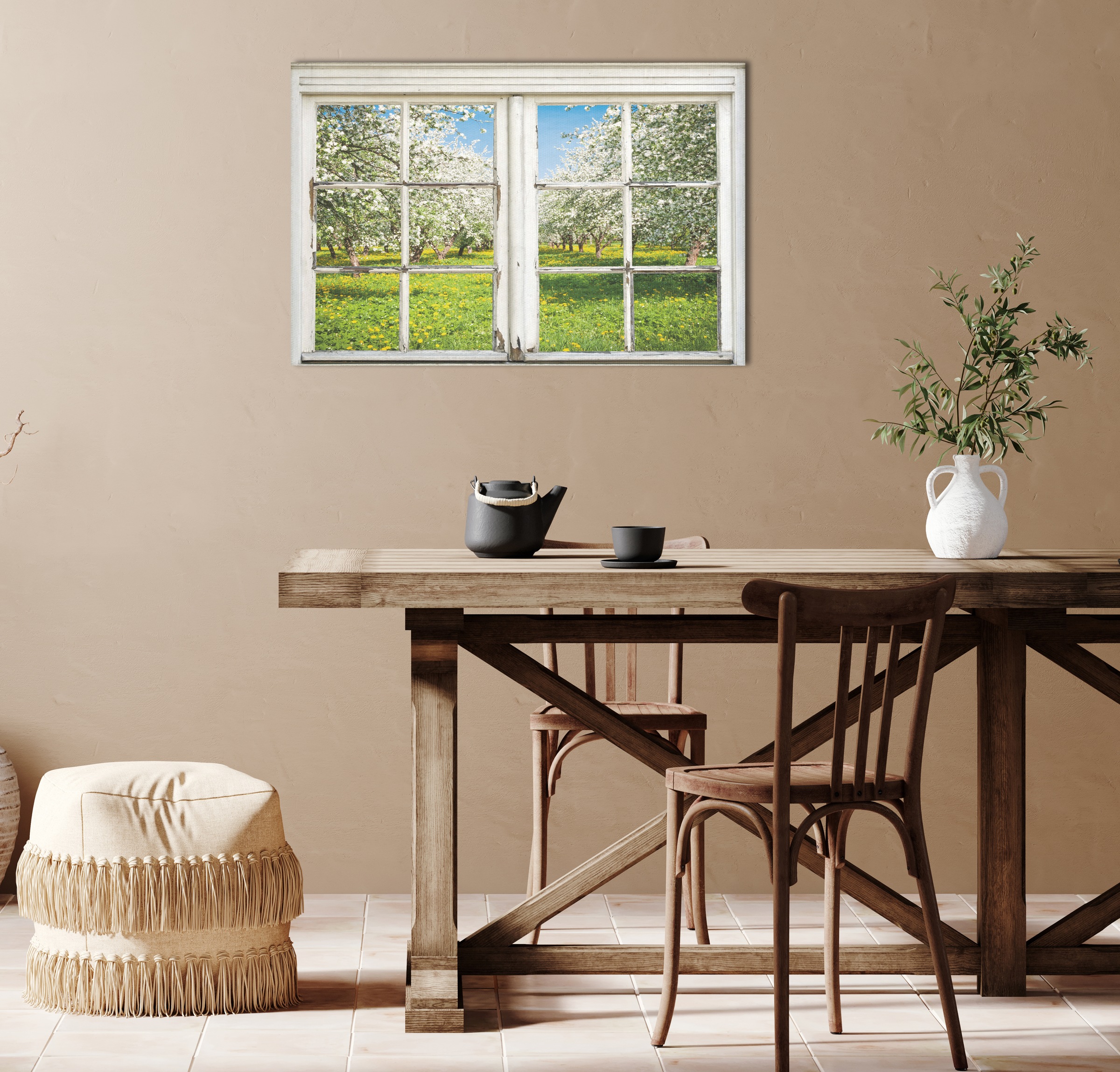 queence Leinwandbild »Apfelbäume«, Bäume-Natur-Wiesen & Bäume-Fensterblick, günstig online kaufen