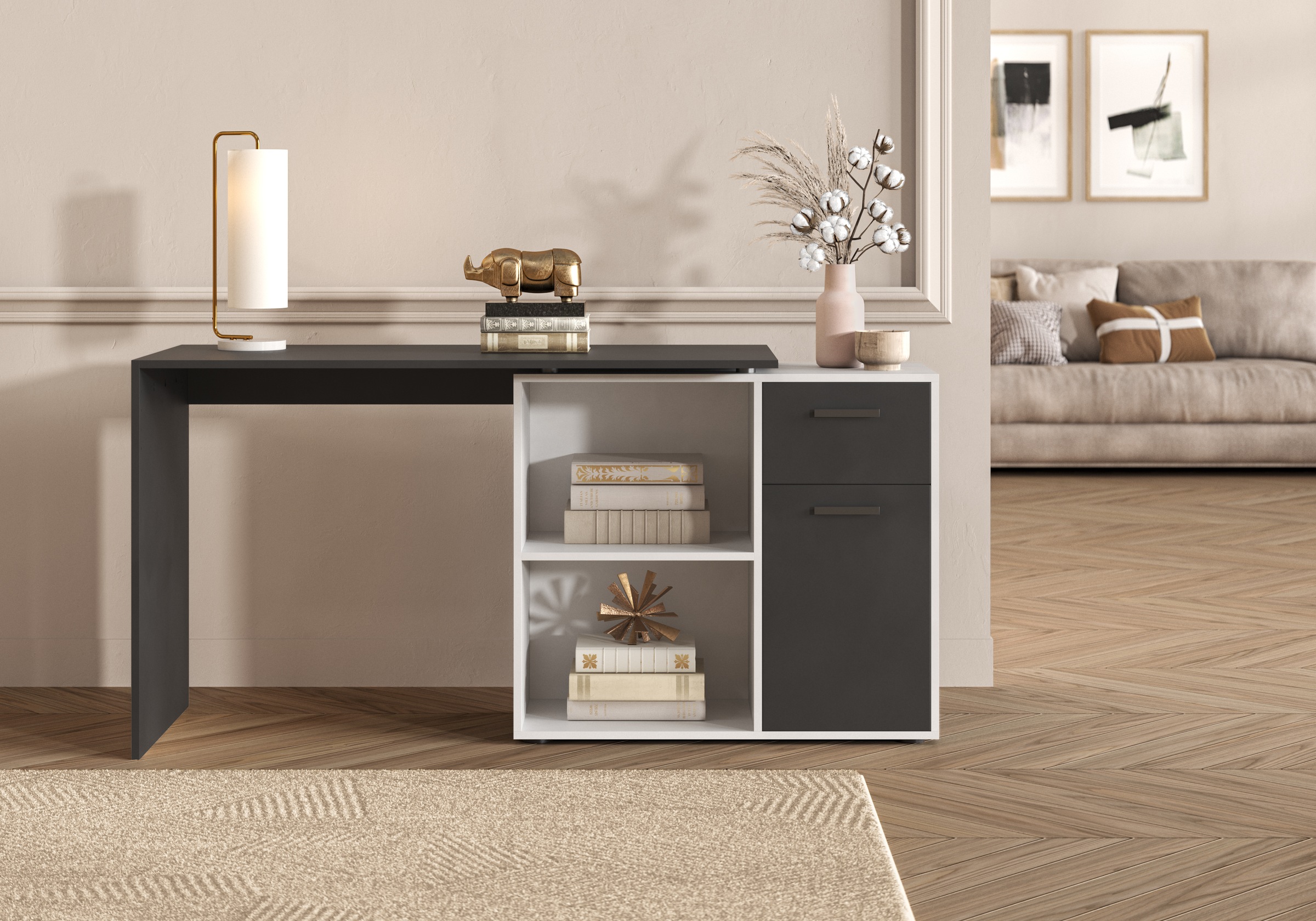 FMD Eckschreibtisch »AUGSBURG«, Schreibtisch/Sideboard m. Stauraum, beidsei günstig online kaufen