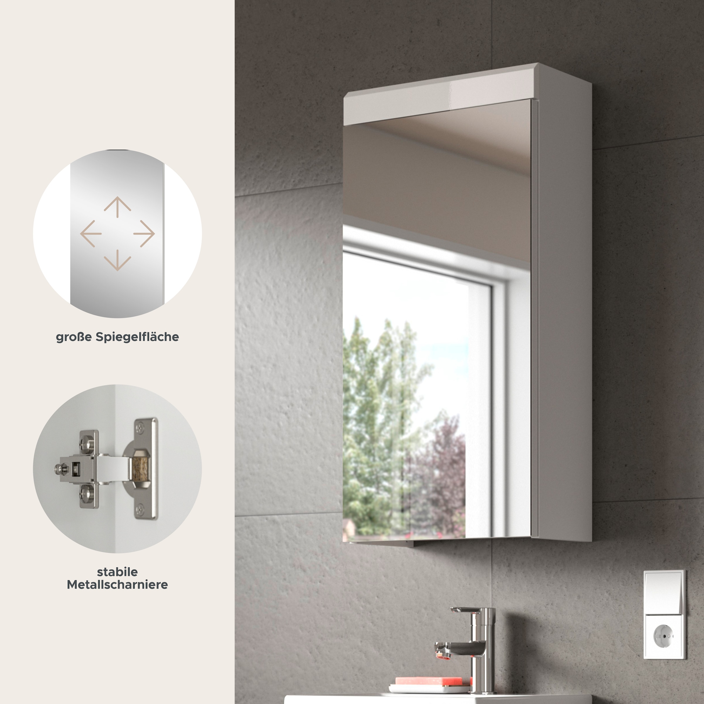 welltime Badezimmerspiegelschrank »SIENA, Breite 40 cm, 1 Spiegeltür, 2 Einlegeböden, 3 Fächer« Badmöbel, Badschrank, Schrank, Bad, Spiegel, Hängespiegel, Badspiegel