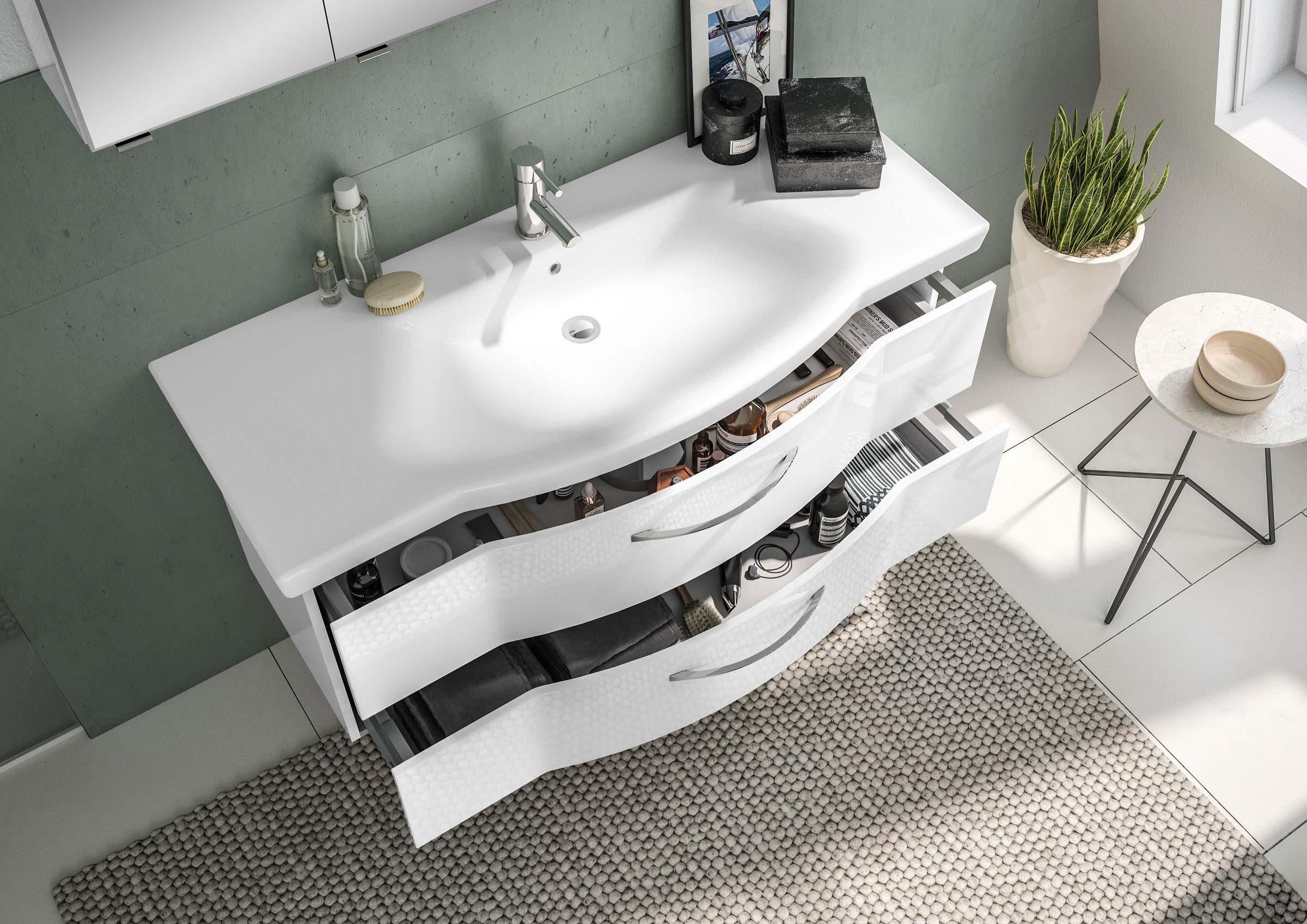 Saphir Badmöbel-Set »6005 Sprint 3-teilig, Keramik-Waschtisch mit LED-Spiegelschrank« 4 Stk. tlg.