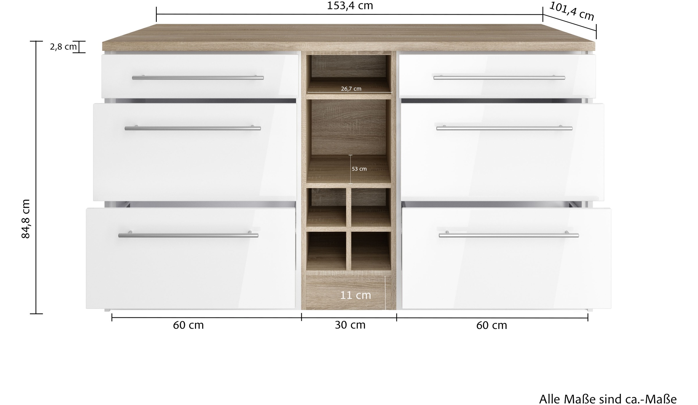 KOCHSTATION Kücheninsel »KS-Wien«, Breite 153 cm, MDF-Fronten, Flaschenregal