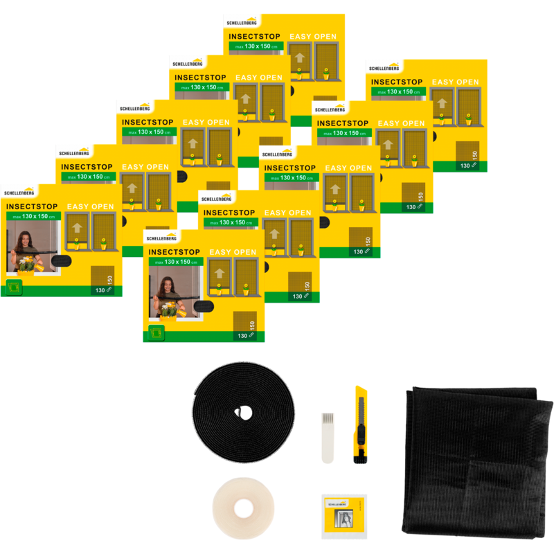 SCHELLENBERG Fliegengitter-Gewebe »aufrollbar, für Fenster« Set, 10 Stk. tlg. Klebe-Klett-Montage, 130 x 150 cm, anthrazit Rahmen: Grau Gewebe:...