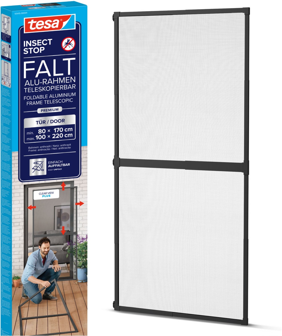 tesa Insektenschutz-Tür »FALT Alu Rahmen teleskopierbar Premium für Türen« Packung, Teleskop Alu Rahmen, 1 Stk. tlg. Alu Insektenschutz 80 cm x 170 cm bis 100x cm x 220 cm