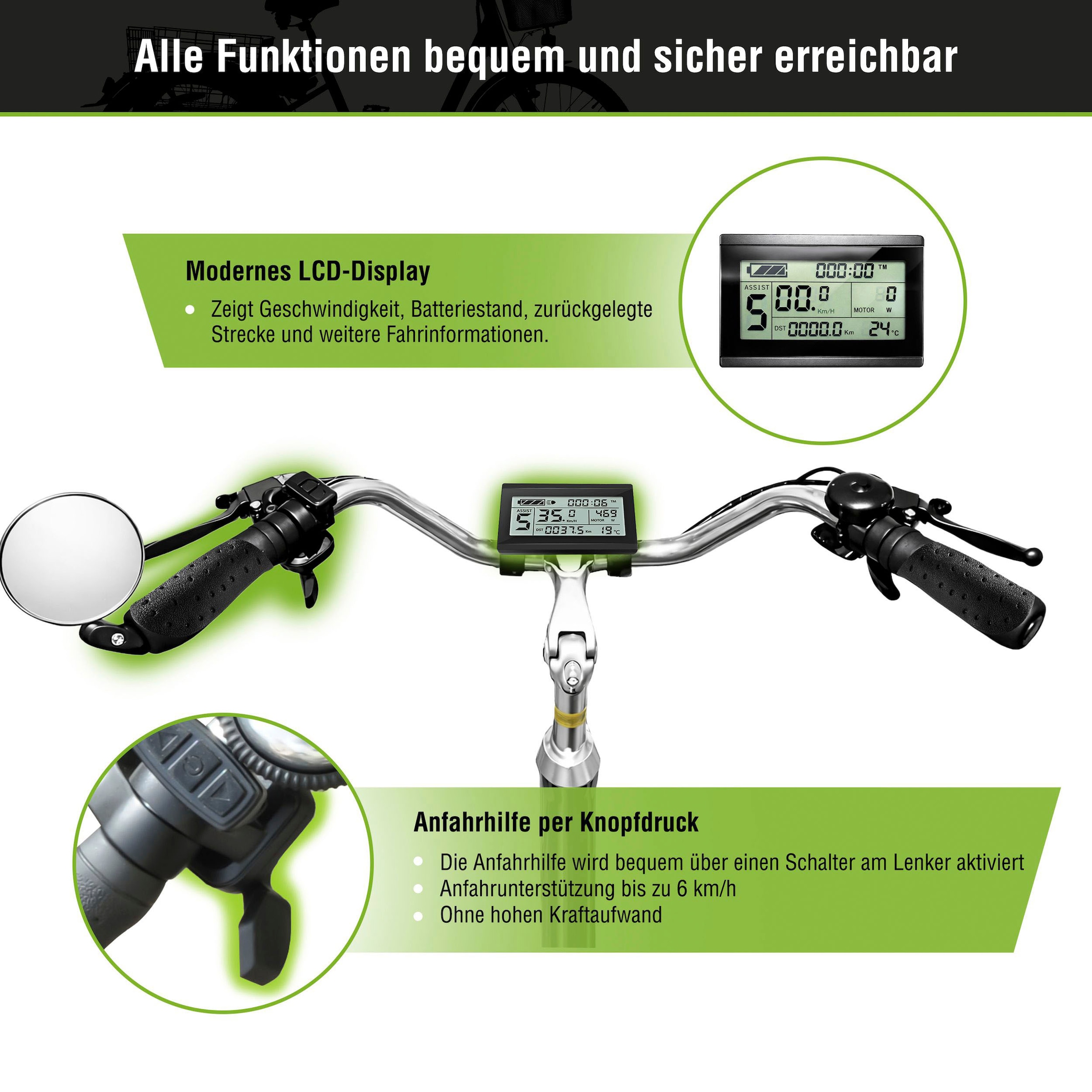 SachsenRad »T3A Trio II Faltbar mit Alarmanlage« 7 Gang Shimano Kettenschaltung Frontmotor 250 W