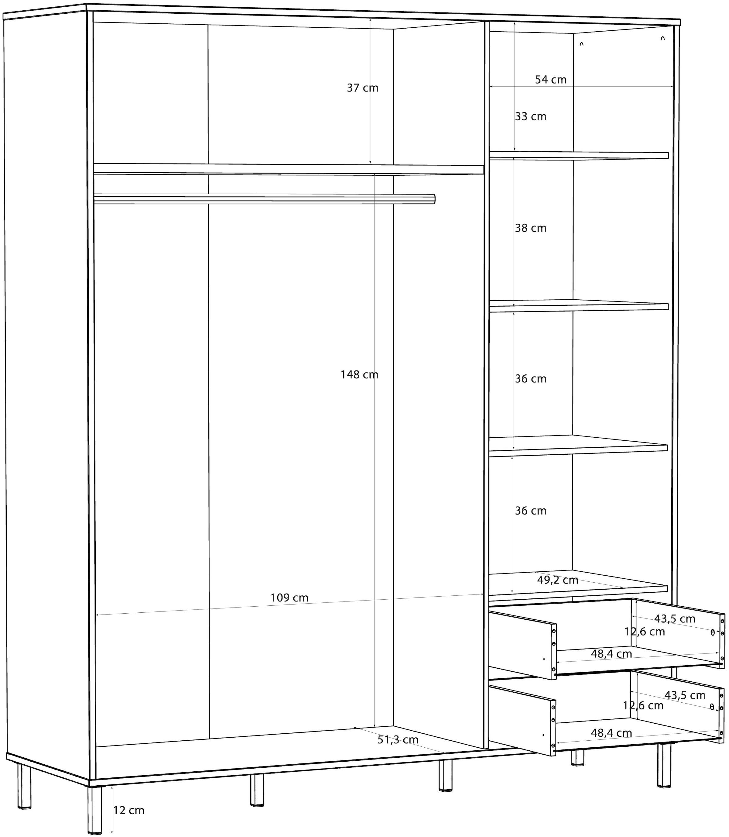 FORTE Kleiderschrank »Milles« trendiges Dekor, Vollauszug Schubkästen, Metallbeine