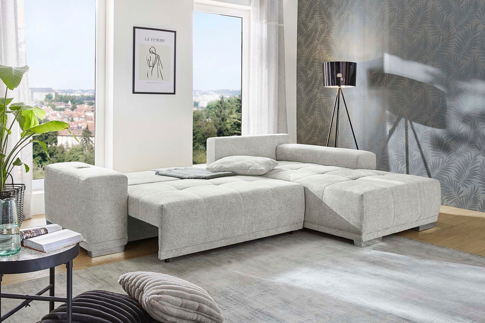 Jockenhöfer Gruppe Ecksofa »Luciano L-Form mit induktiver Lademöglichkeit, USB-A & USB-C Ladeport«, Bettkasten/Stauraum, rechts/links montierbar, große Liegefläche