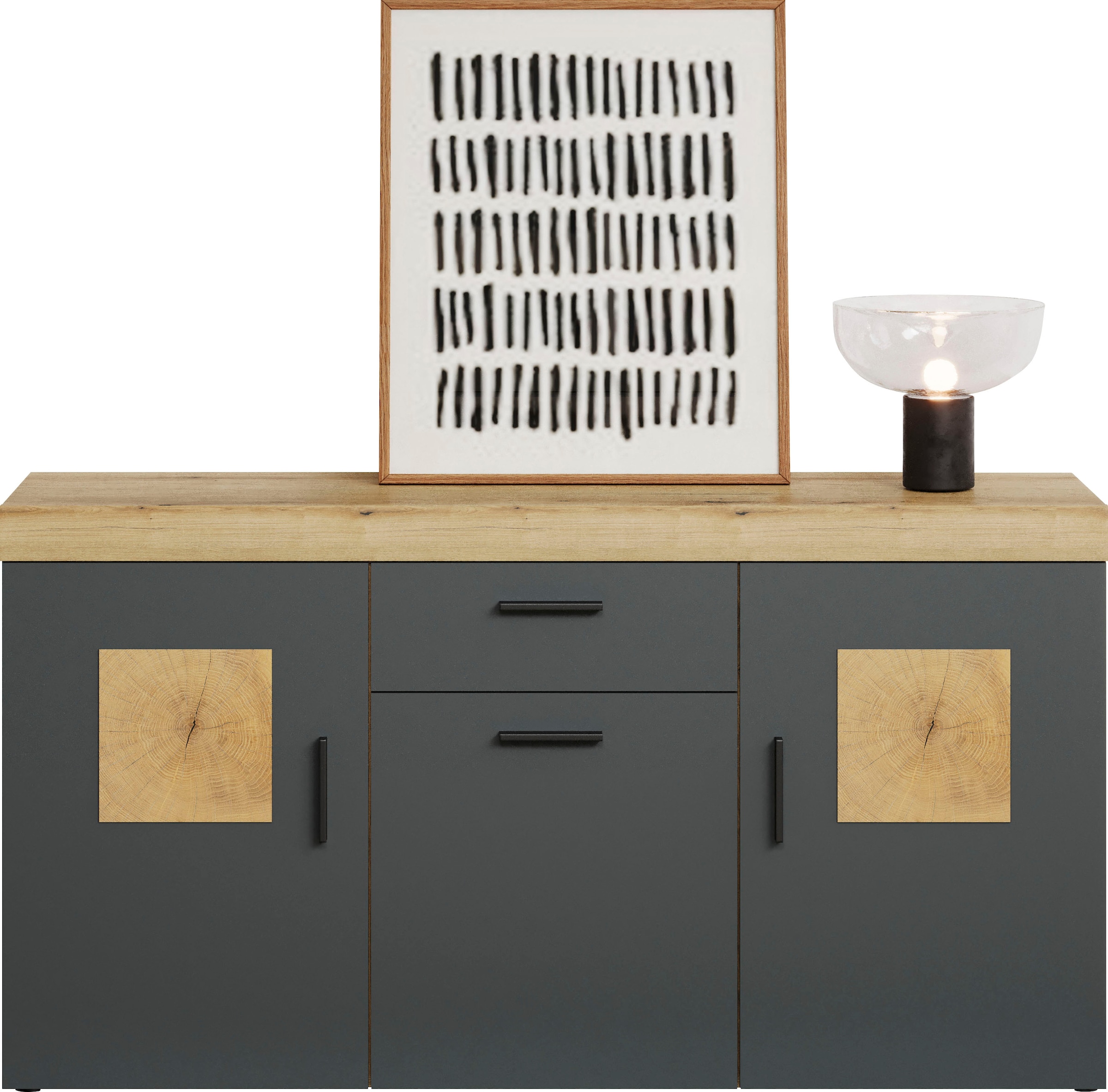 Home affaire Sideboard »Ghent«, (Packung, 1 St.), Kommode mit Hirnholzapplikationen - (B/T/H): 160/42/86 cm