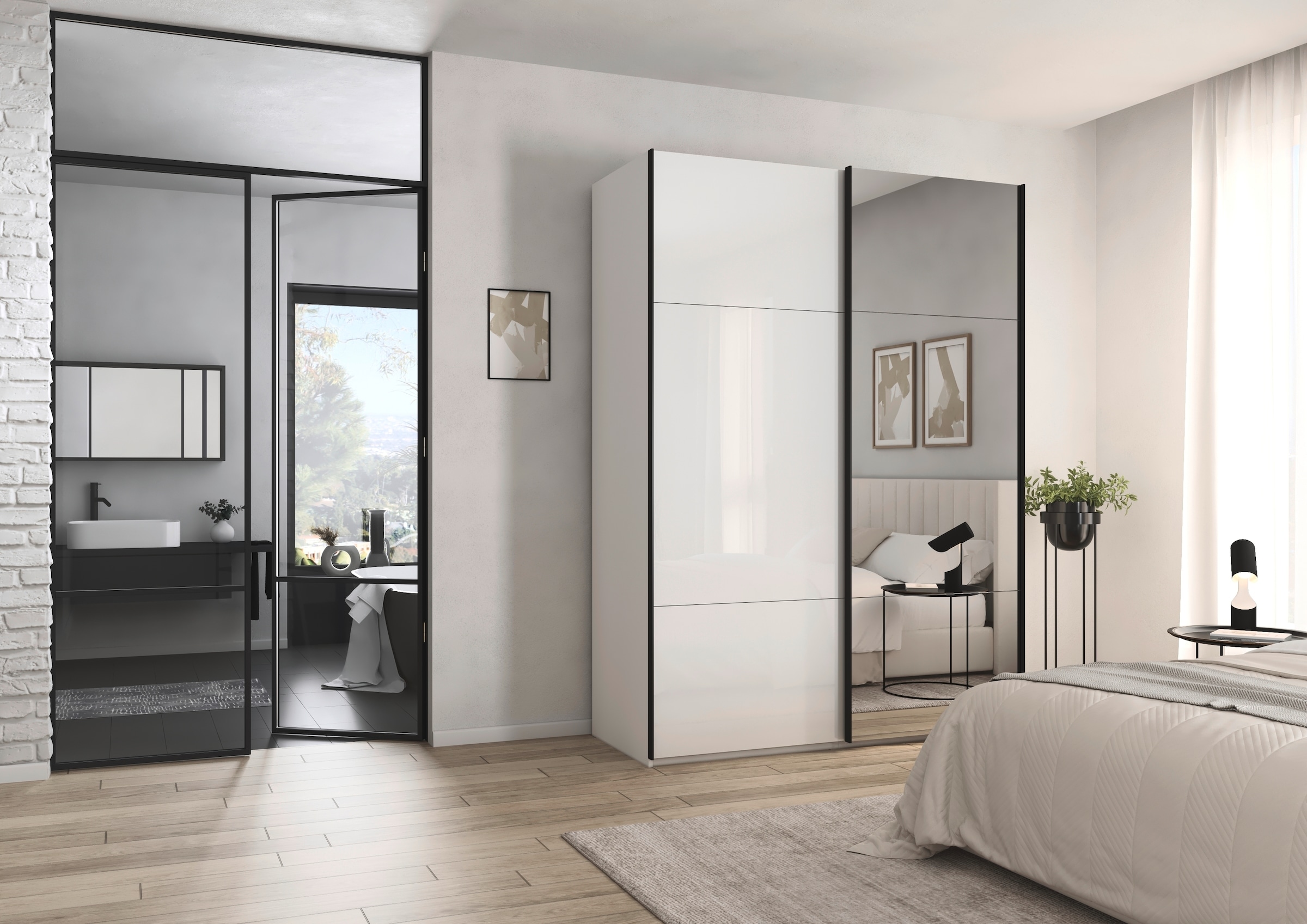 rauch Schwebetürenschrank »Kleiderschrank Schrank Garderobe Schlafzimmerschrank CONTIDO«, (in 3 verschiedenen Ausstattungen BASIC/CLASSIC/PREMIUM), aus hochwertigem Material in 6 Breiten 2 Griff-Farben MADE IN GERMANY
