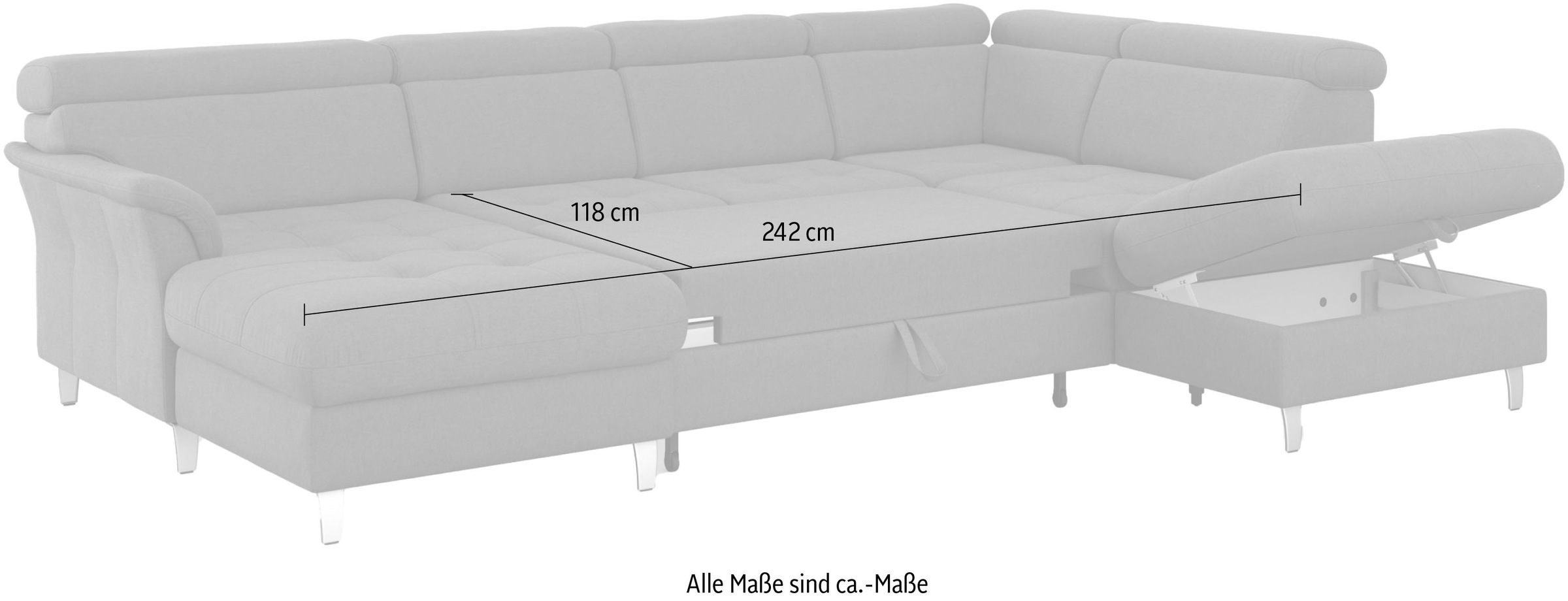 sit&more Wohnlandschaft »Marano U-Form«, inklusive Kopfteilverstellung, wahlweise mit Bettfunktion, Bettkasten