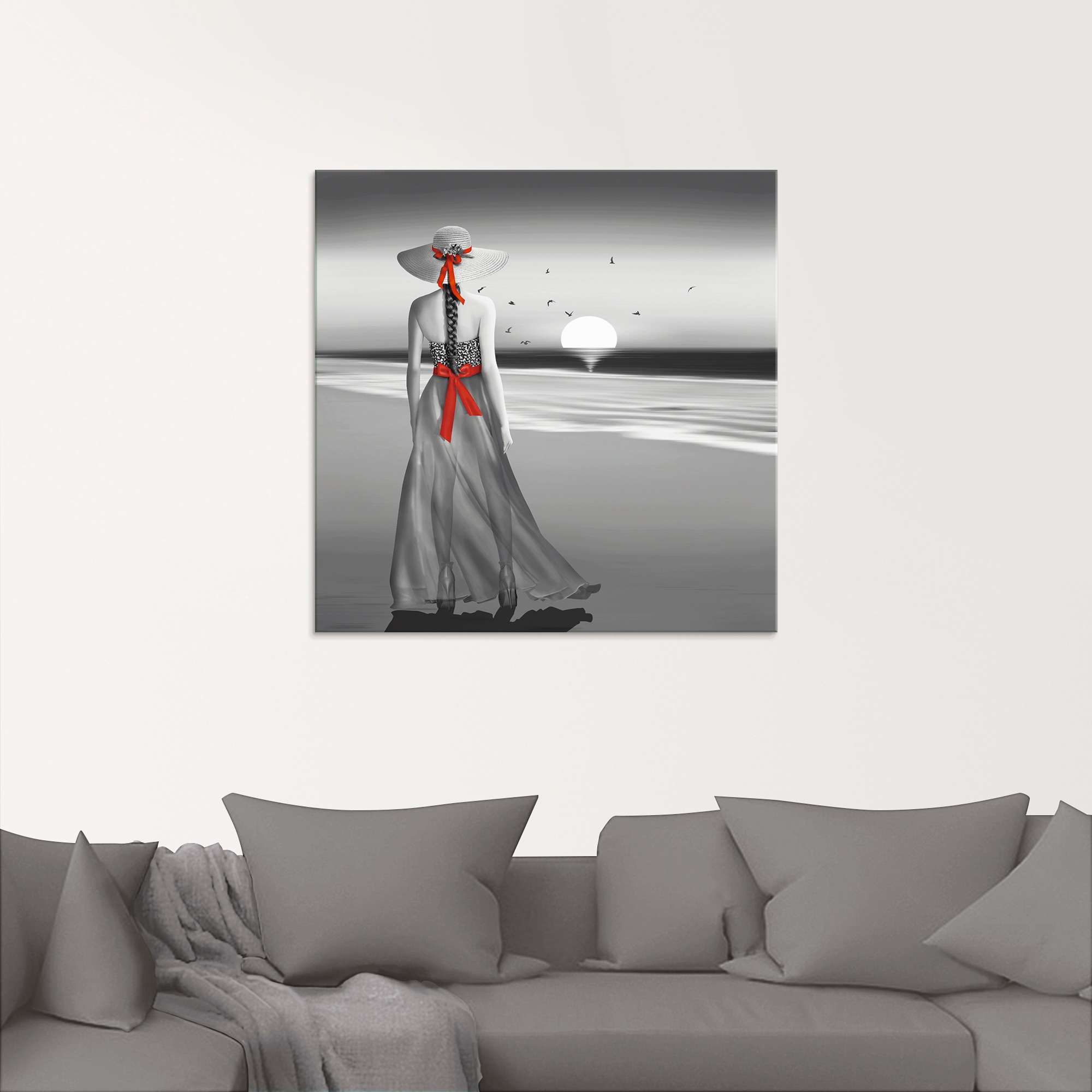 Artland Glasbild »Ein Blick zurück aufs Meer«, Frau, (1 St.), in verschiedenen Größen
