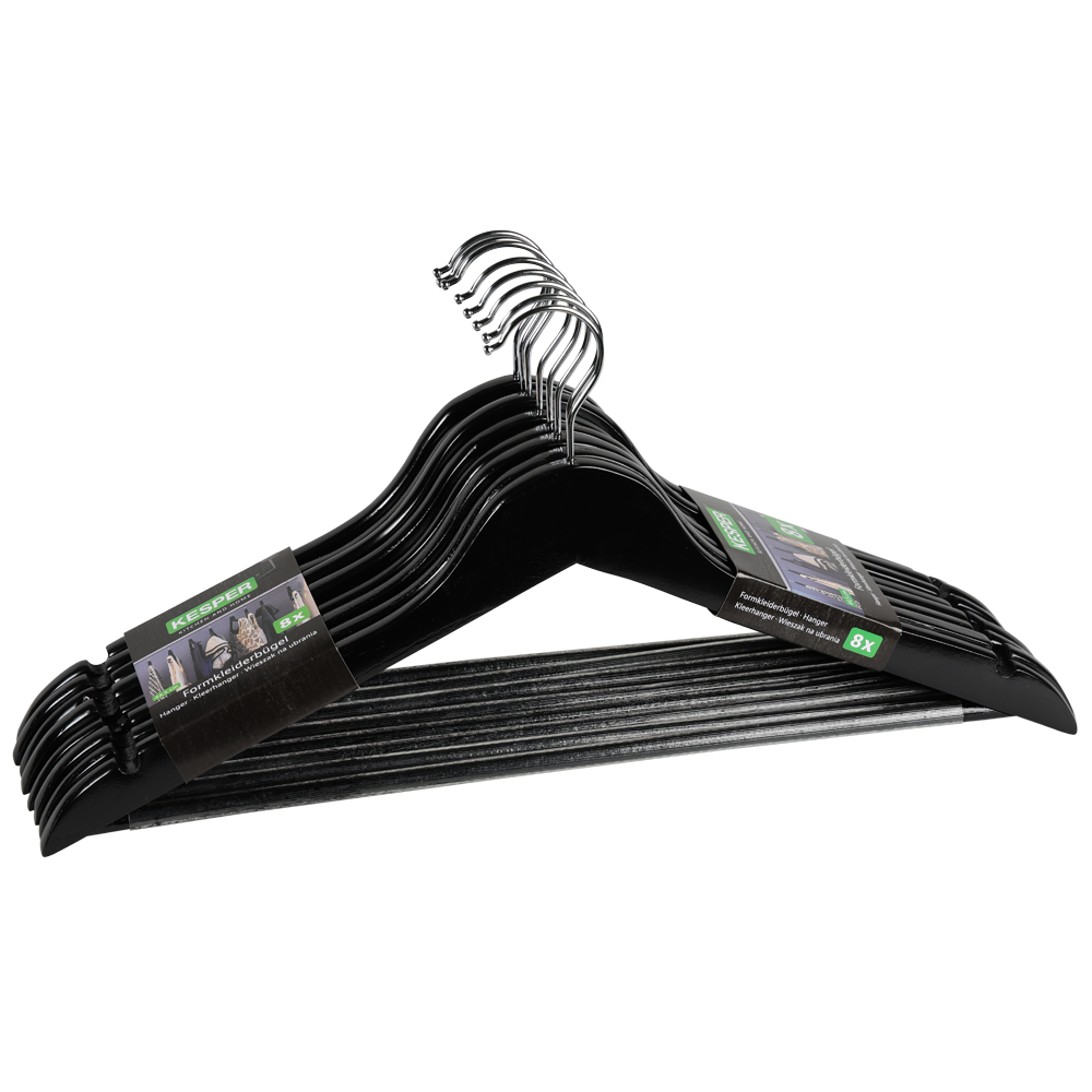Kesper Kleiderbügel Formkleiderbügel, 8er Set, FSC, schwarz