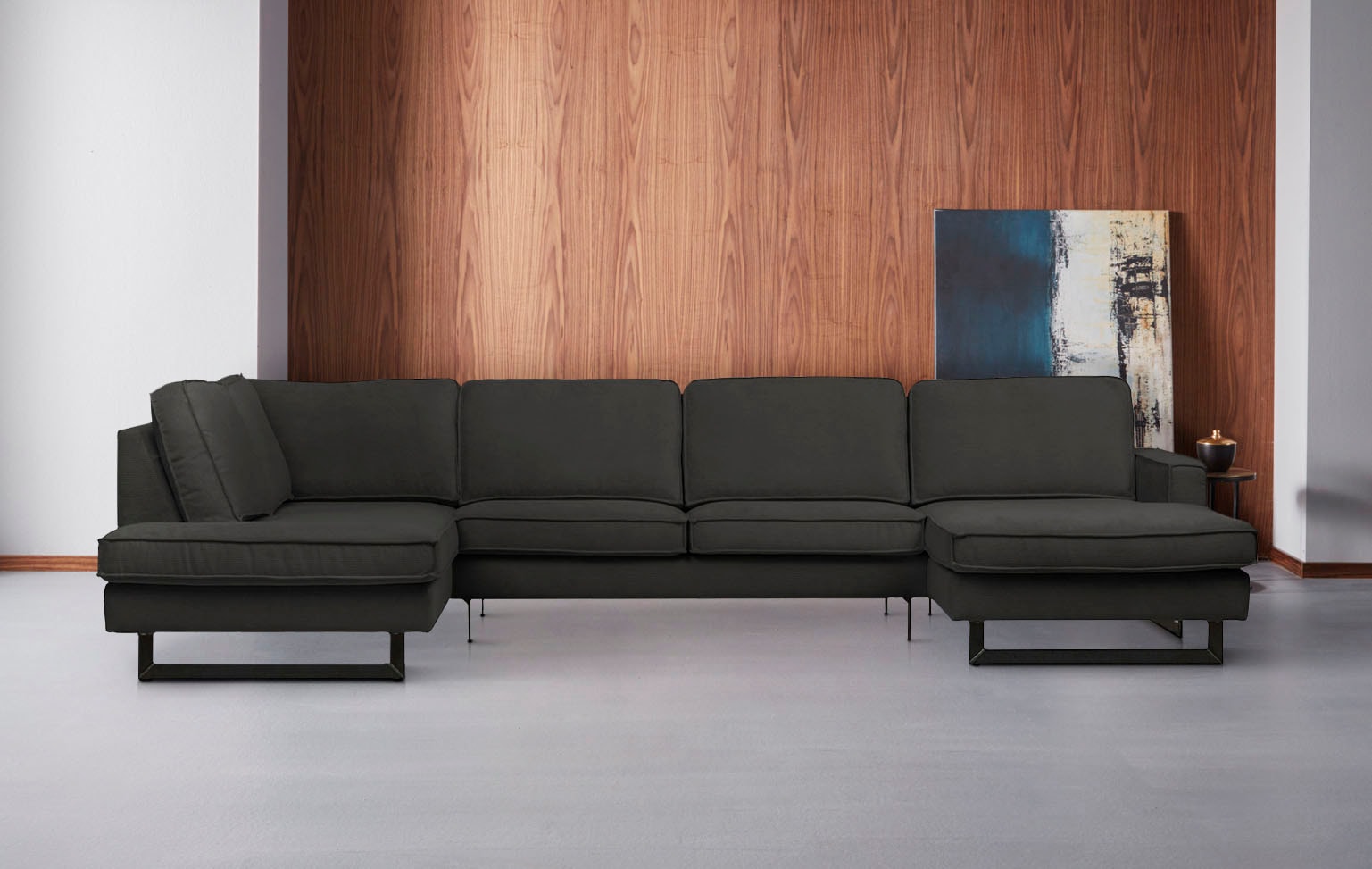 Places of Style Wohnlandschaft »Pinto, 350 cm, U-Form, XXL, mit Ottomanen«, Cord, Chenille, Lederoptik, mit Keder, Metallfüße, Wellenunterfederung