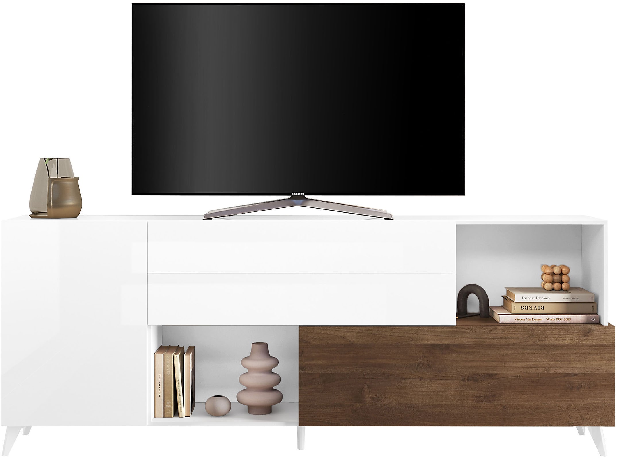 Home affaire Sideboard »Monaco in Breite 241 cm, Anrichte mit Tür, Klappe und 2 Schubkästen« Stauraumschrank – sanftes Schließen, edles Design, viel Platz