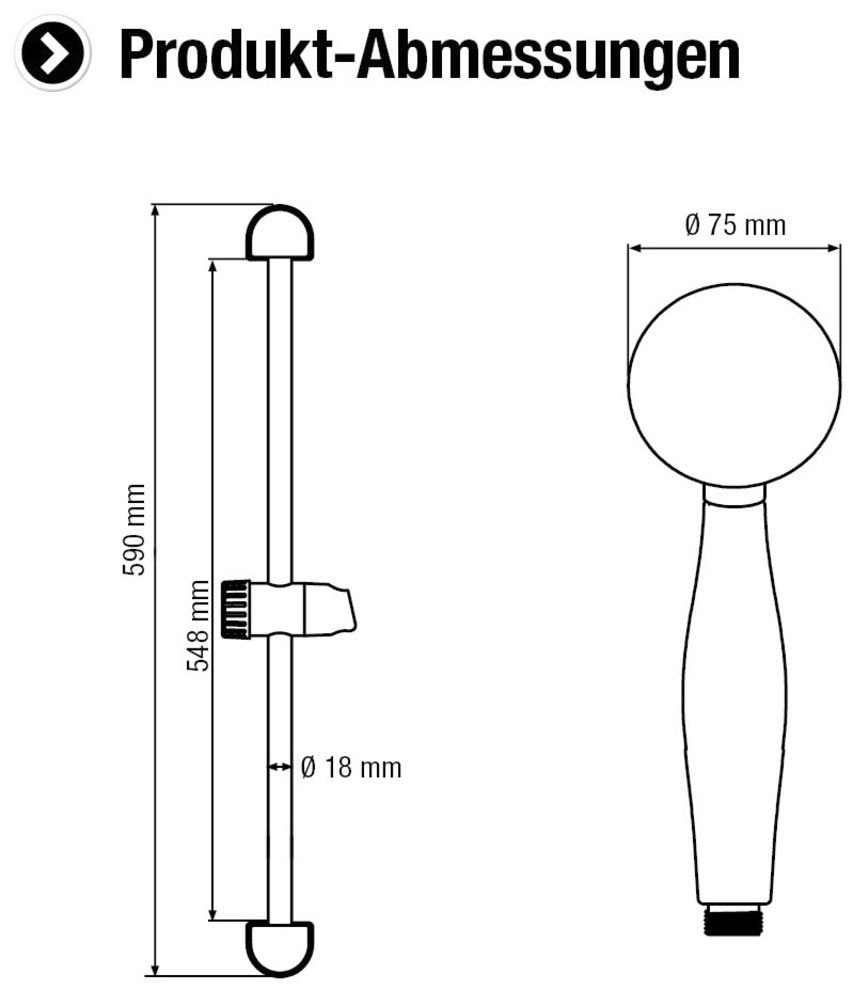 CORNAT Duschsystem »Handbrause 75 mm - 8 Strahlarten: Normal-, ECO-, Soft & Massage« Komplett-Set,  Anti-Kalk & Wasserspareinsatz - 150cm Brauseschlauch - 59cm Wandstange