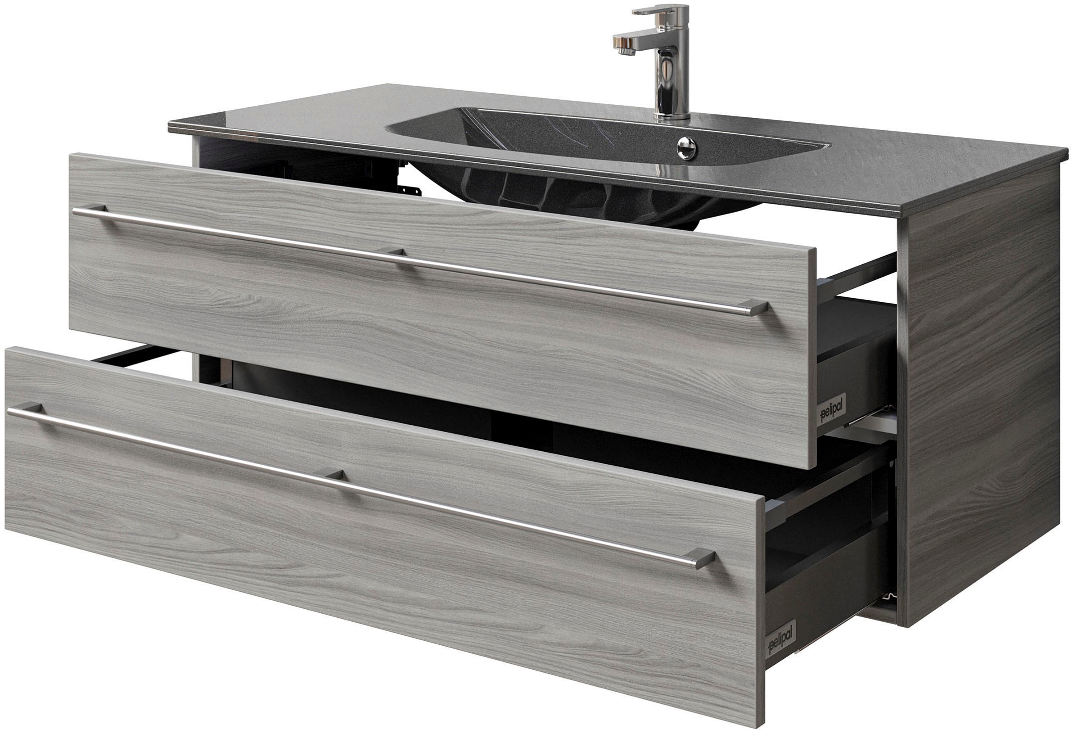 Saphir Badmöbel-Set »Serie 6025 2-teilig Mineralmarmor-Waschtisch mit LED-Spiegelschrank«, (2 St.), Waschplatz 117cm breit, 2 Schubladen, 3 Spiegel-Türen, inkl Türdämpfer