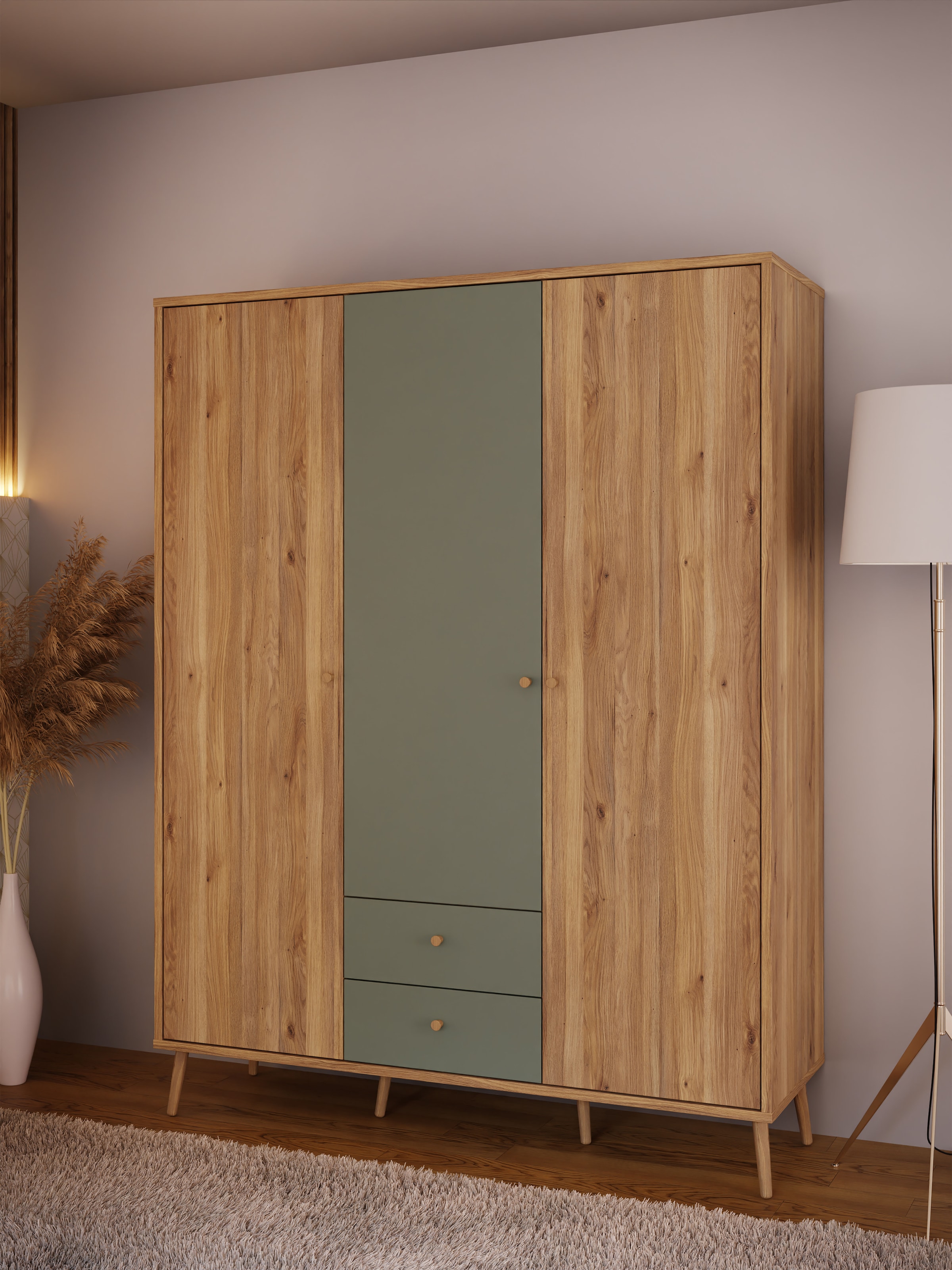 FORTE Kleiderschrank (B/H/T ca. 94,5x185,6x52,2 cm) Salbei, Drehtürenschran günstig online kaufen