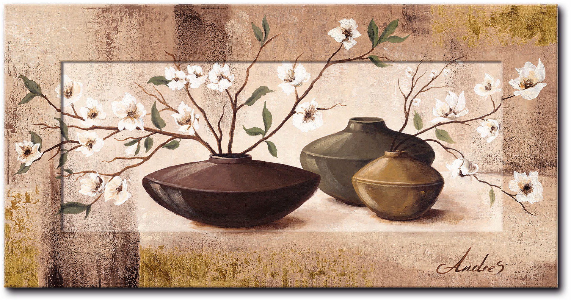 Artland Wandbild »Golden eingerahmte Kirschblüten«, Vasen & Töpfe, (1 St.)  auf Raten bestellen
