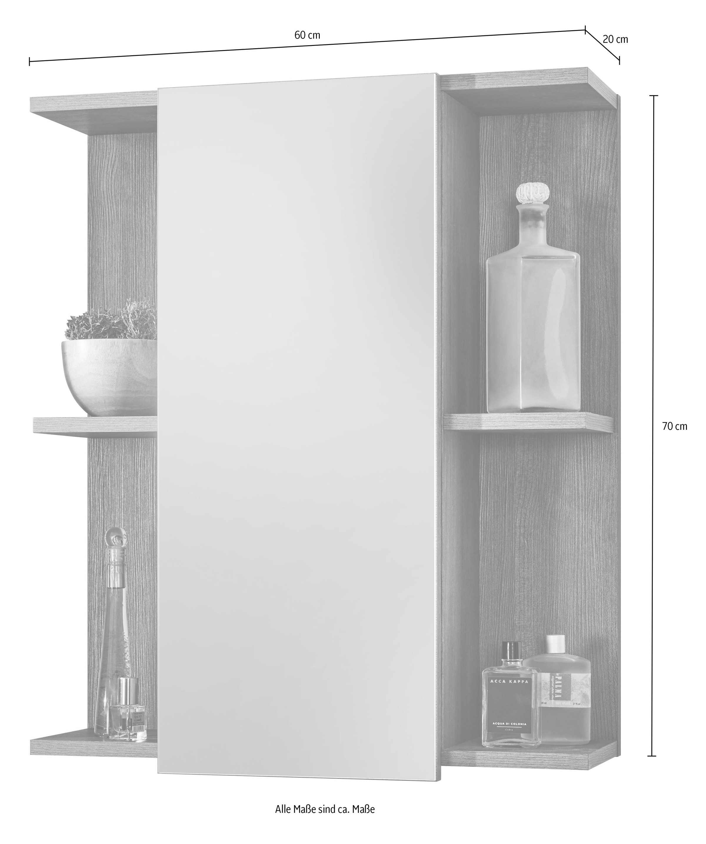 BASIC by Balculina Spiegelschrank »Silver,Badezimmerschrank BxHxT 60x70x20«, (1 St.), Breite 60cm, Tür L/R monierbar, FSC-Mix 70%