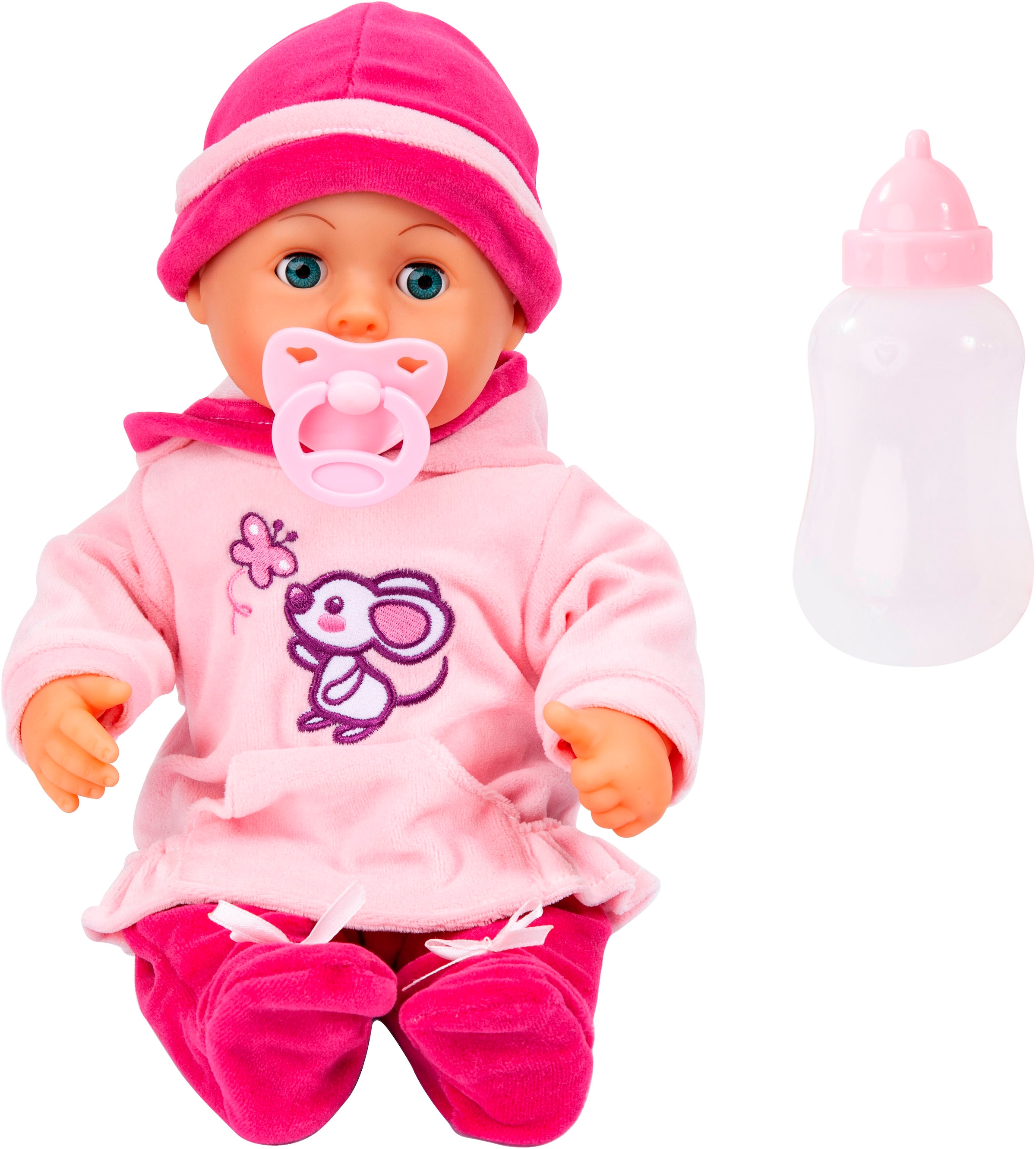 Bayer Babypuppe »First Words Baby, 38 cm rosa Maus«, (3 tlg.)