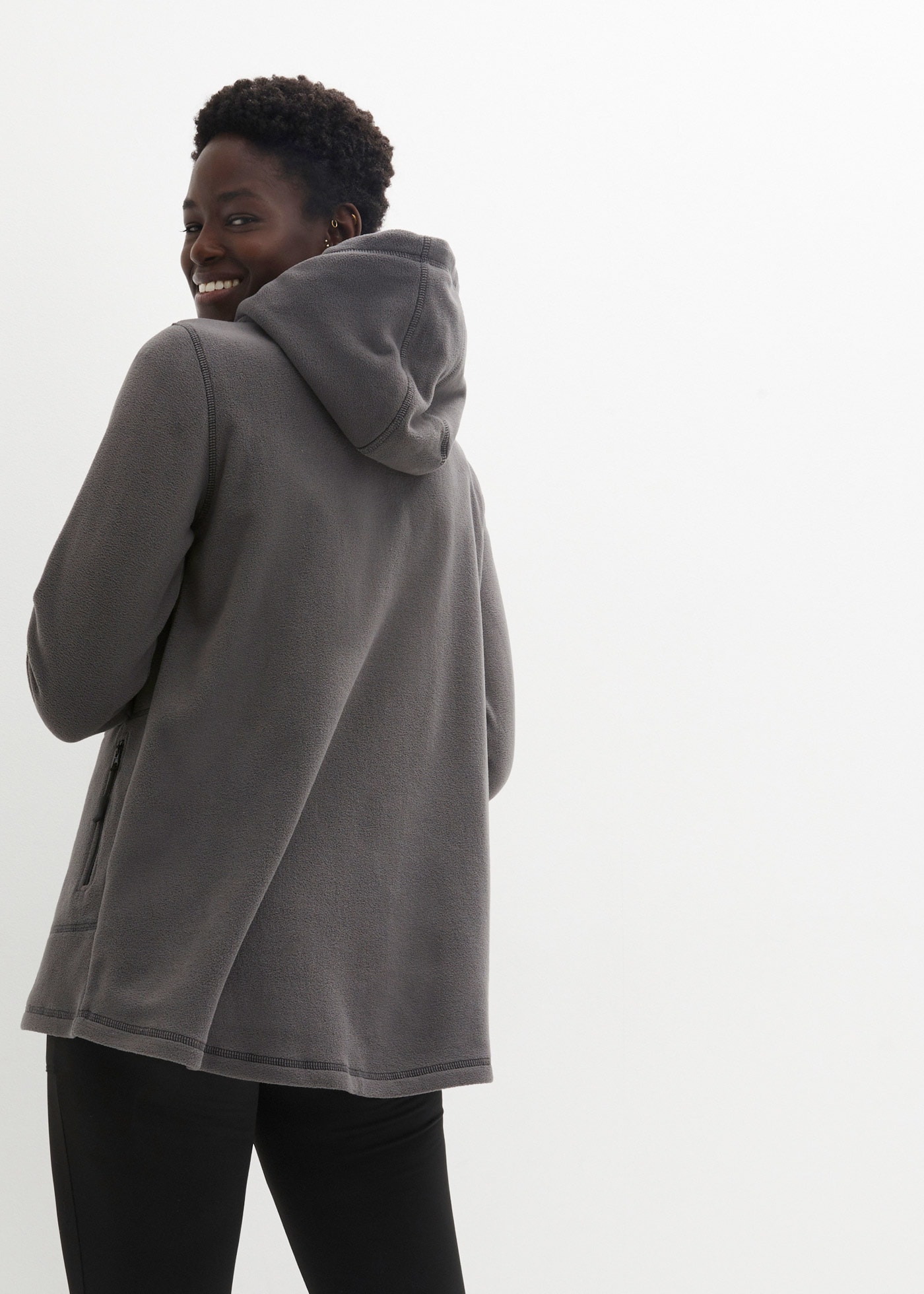 bonprix Fleecejacke mit Kapuze A-Linien-Schnitt, Langarm-Design, aus 100% Polyester, Regular Fit