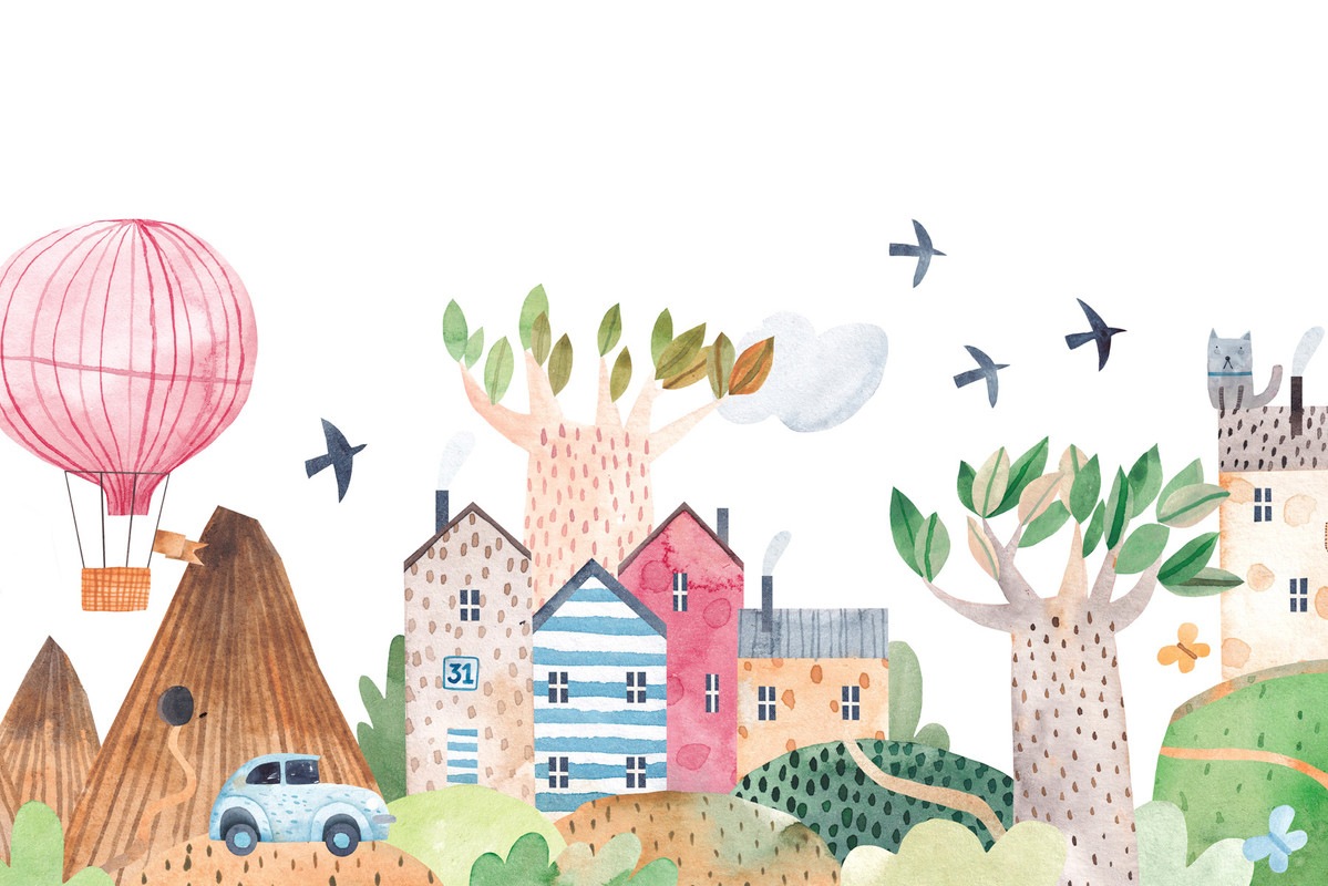 A.S. Création Vliestapete »Kinderzimmer-Tapete Häuser & Heißluftballon Bunt günstig online kaufen