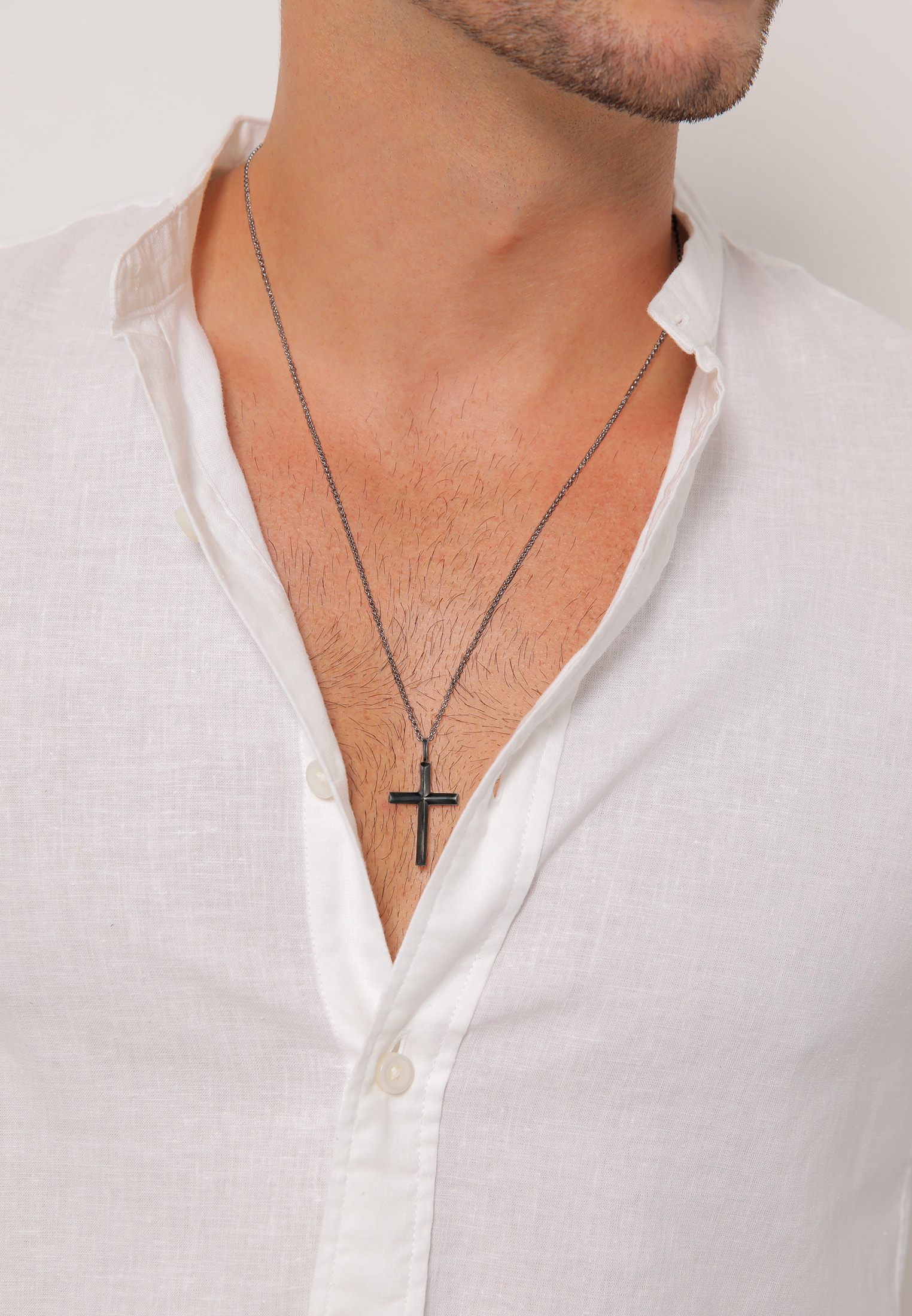 Kuzzoi Lange Kette »Herren mit Kreuz Oxidiert Massiv 925 Silber«