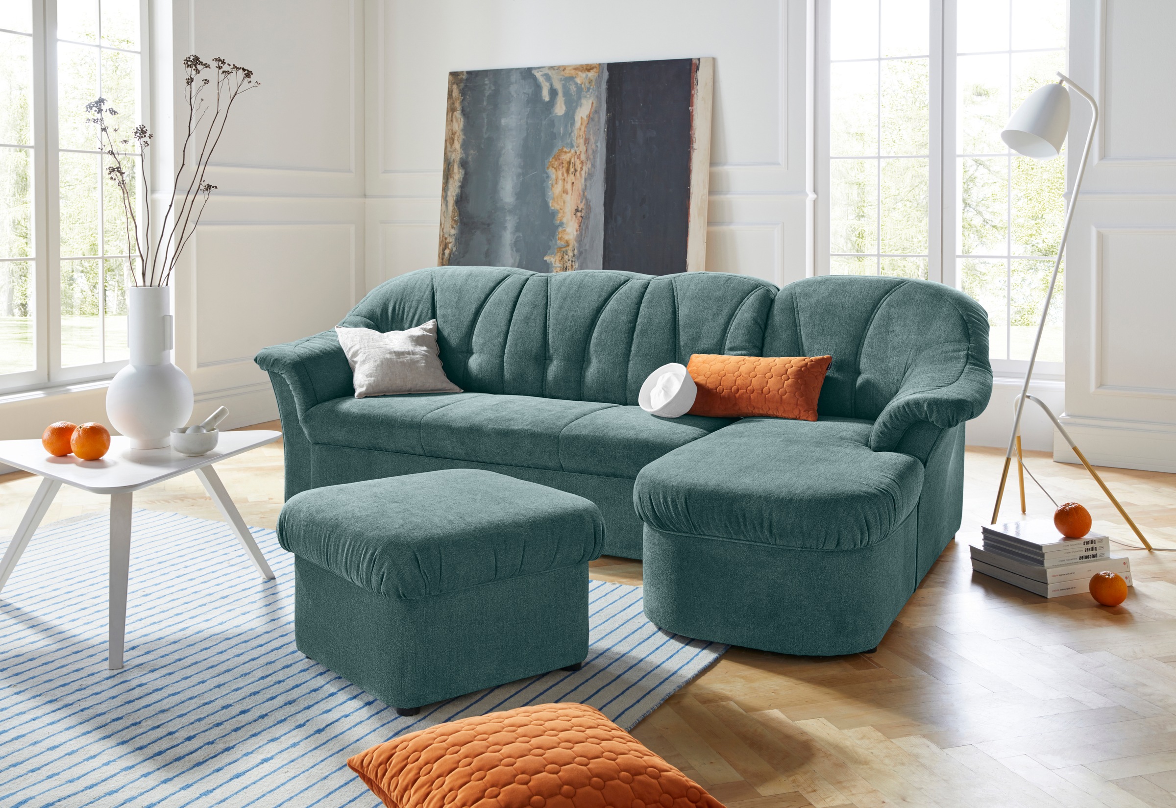 DOMO collection Ecksofa »Pegnitz, elegante Rückensteppung, komfortabel, L-F günstig online kaufen