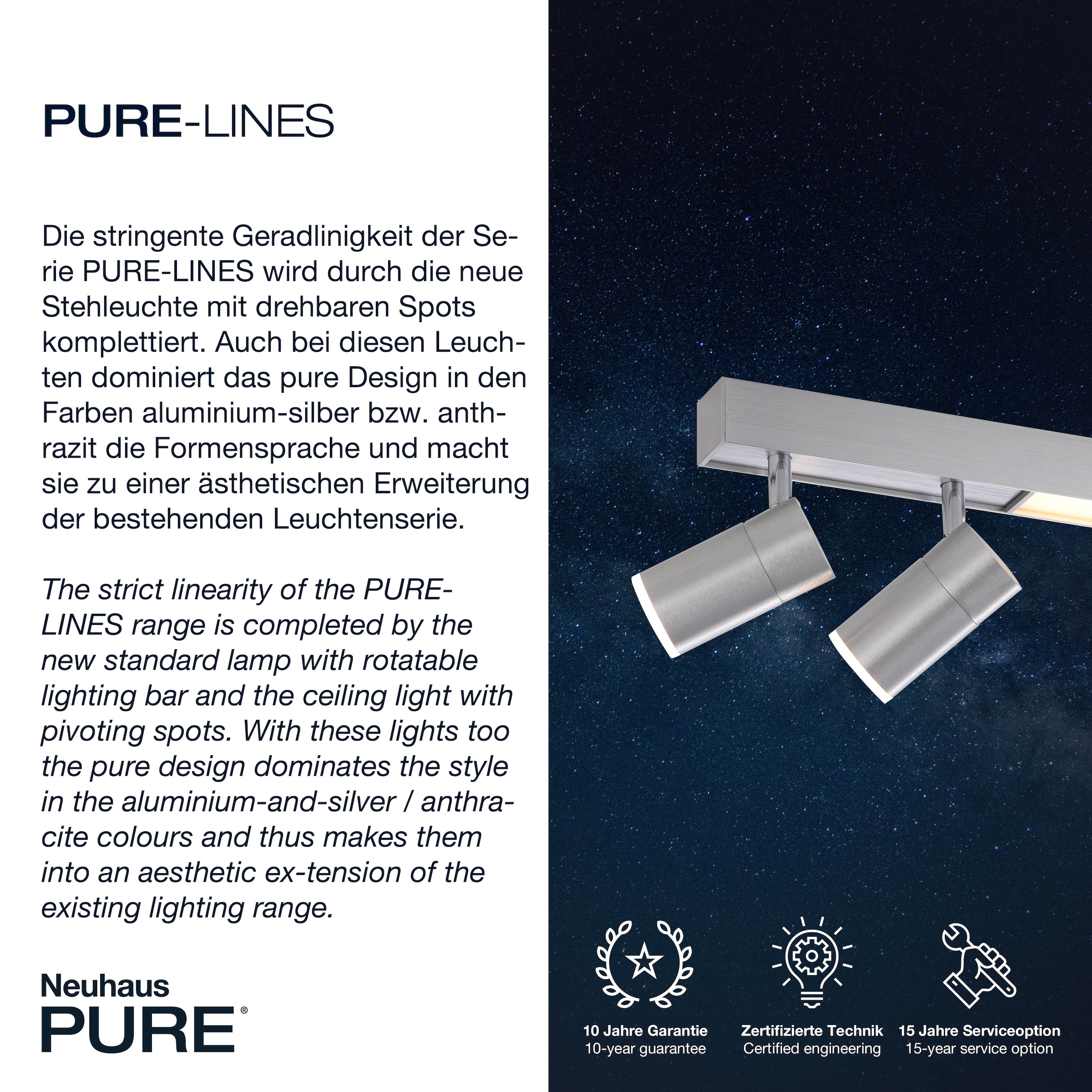 Neuhaus PURE LED Deckenleuchte »PURE Lines Spot« LED-Board 1 Stk. warmweiß - kaltweiß Spots dreh- & schwenkbar, CCT, dimmbar per Fernbedienung